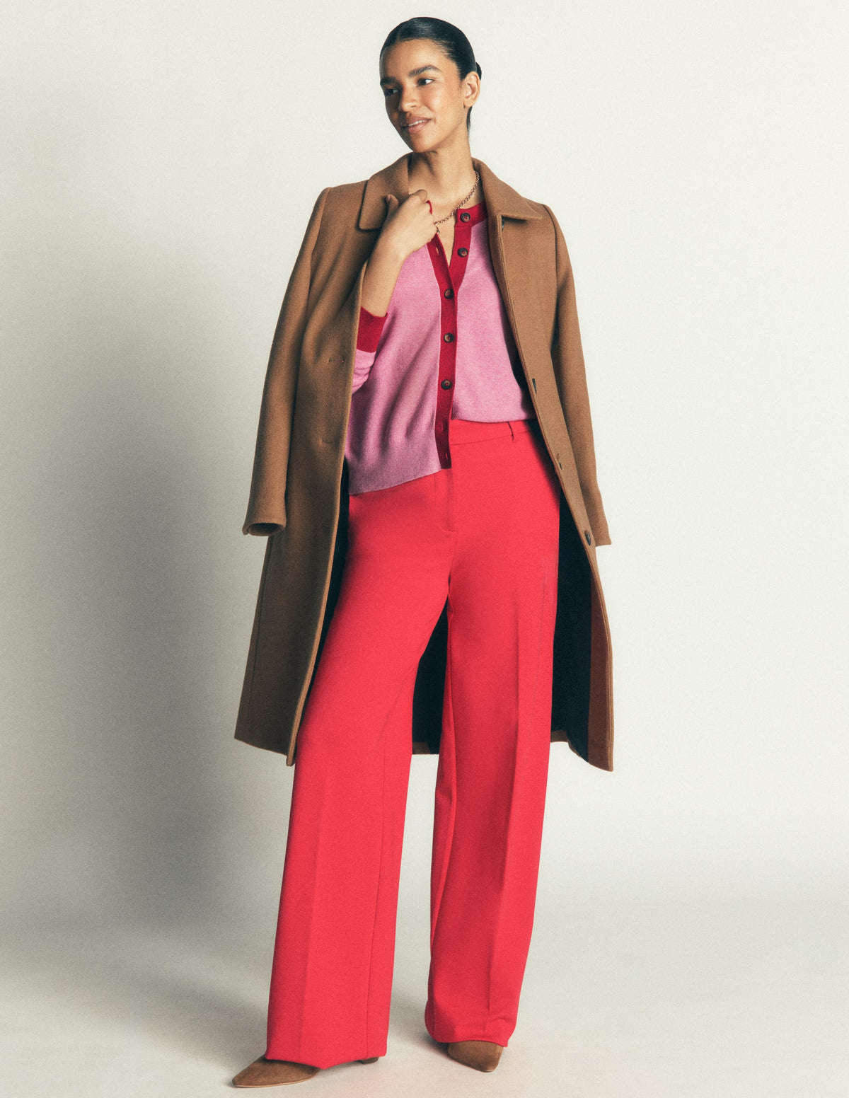 Grace Colour Block Cardigan-Peony Pink, Red - Image 1
