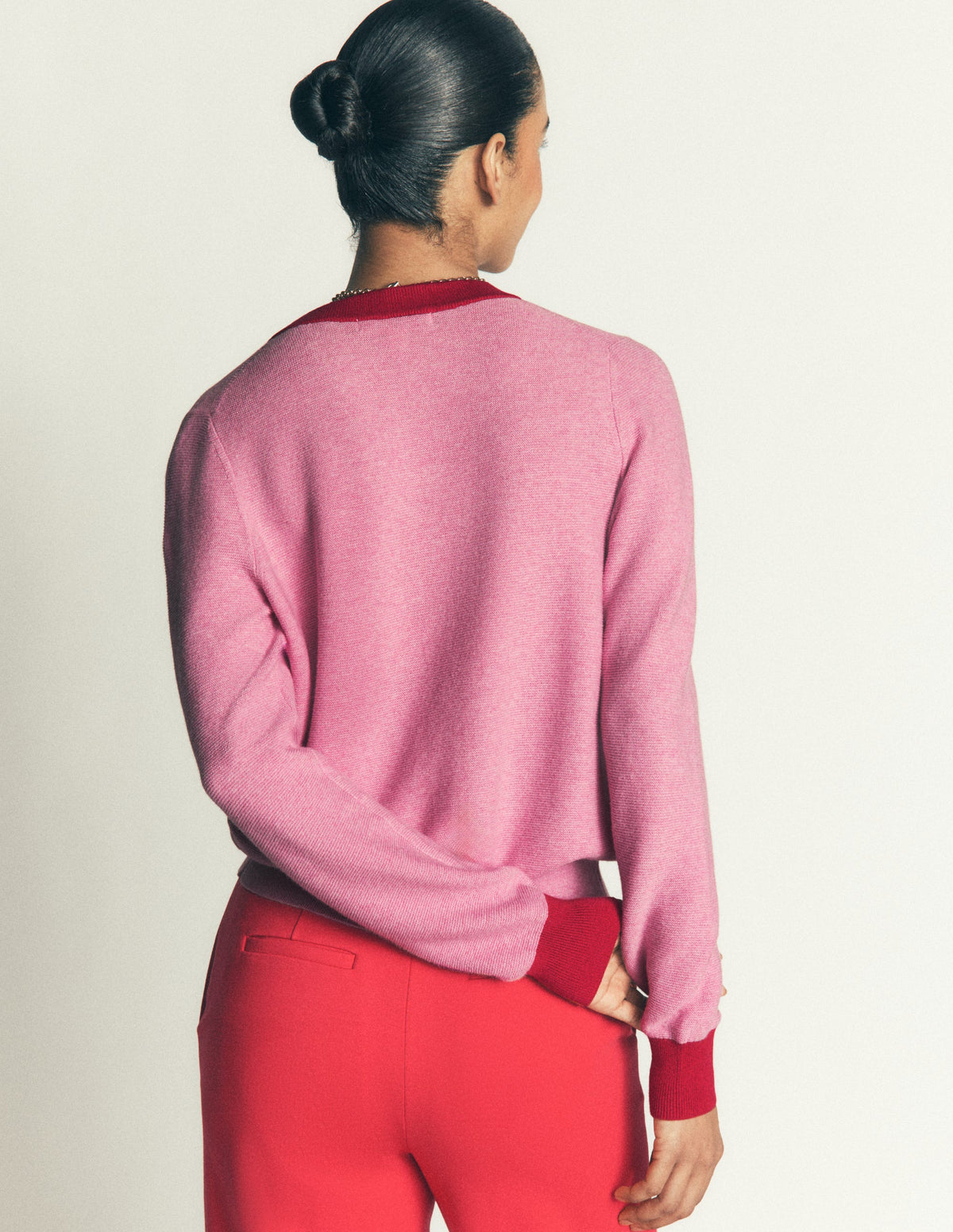 Grace Colour Block Cardigan-Peony Pink, Red-3