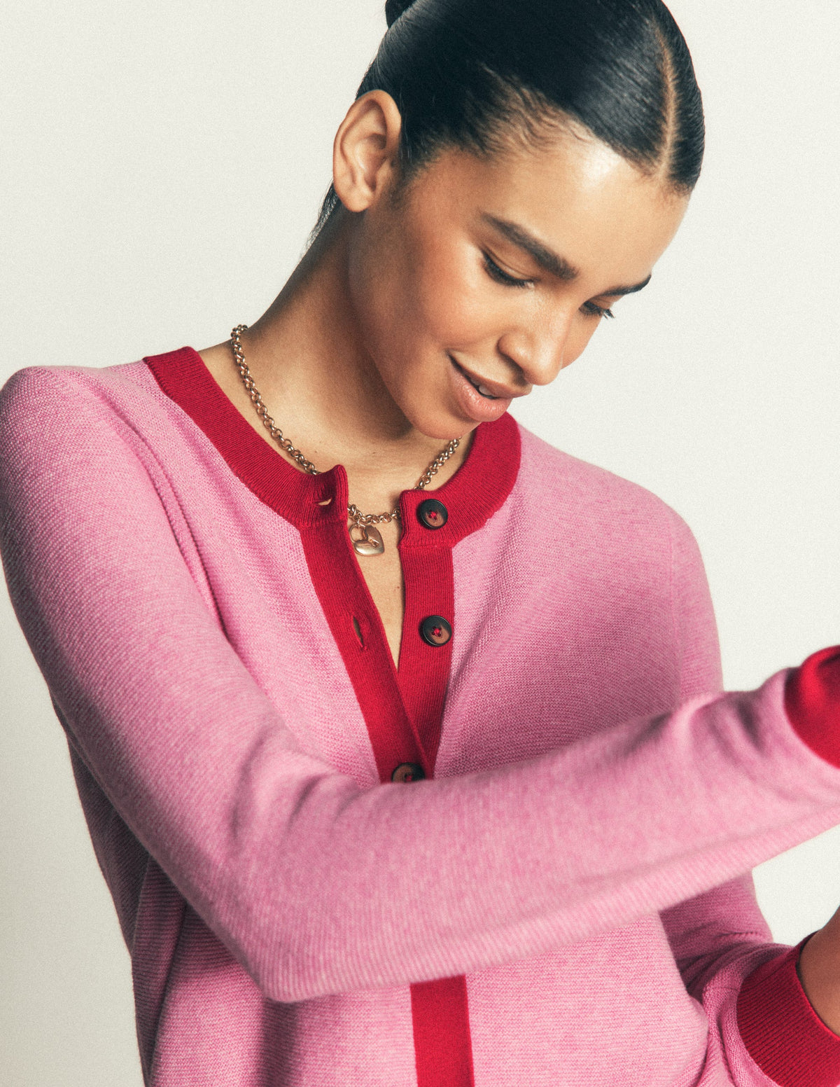 Grace Colour Block Cardigan-Peony Pink, Red-4