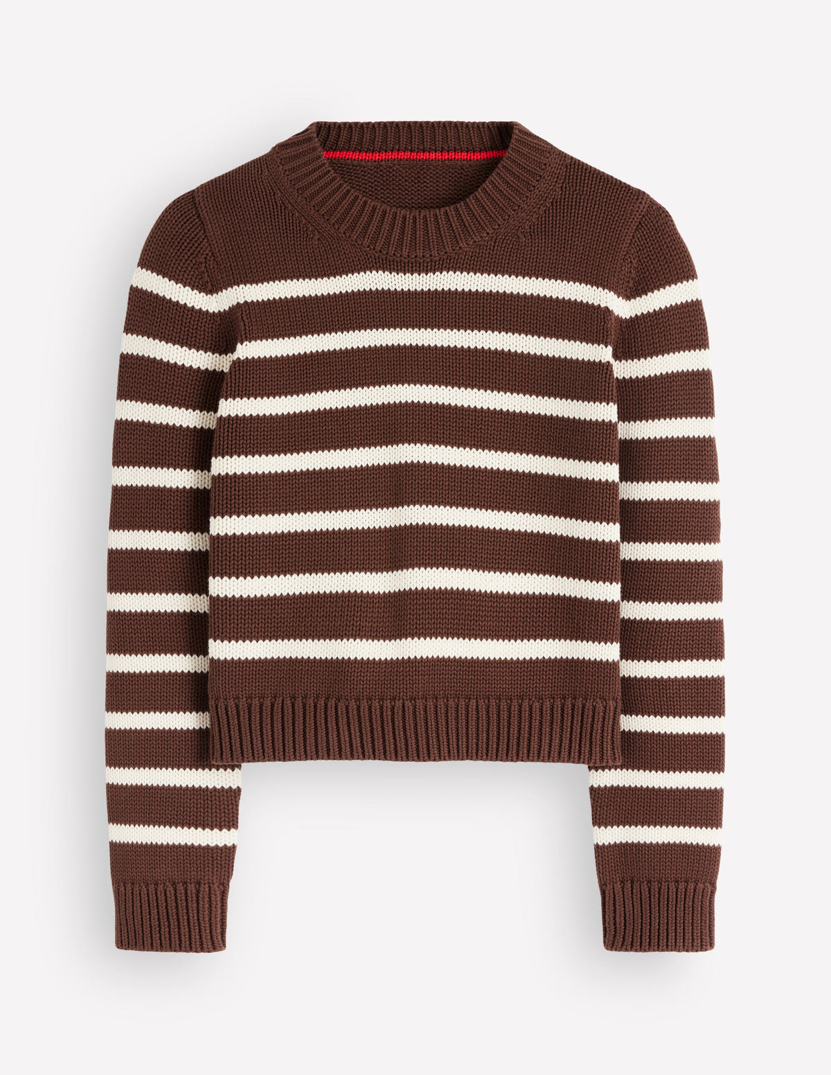 Lucy Chunky Cotton Jumper-brown, ivory stripe - Image 6