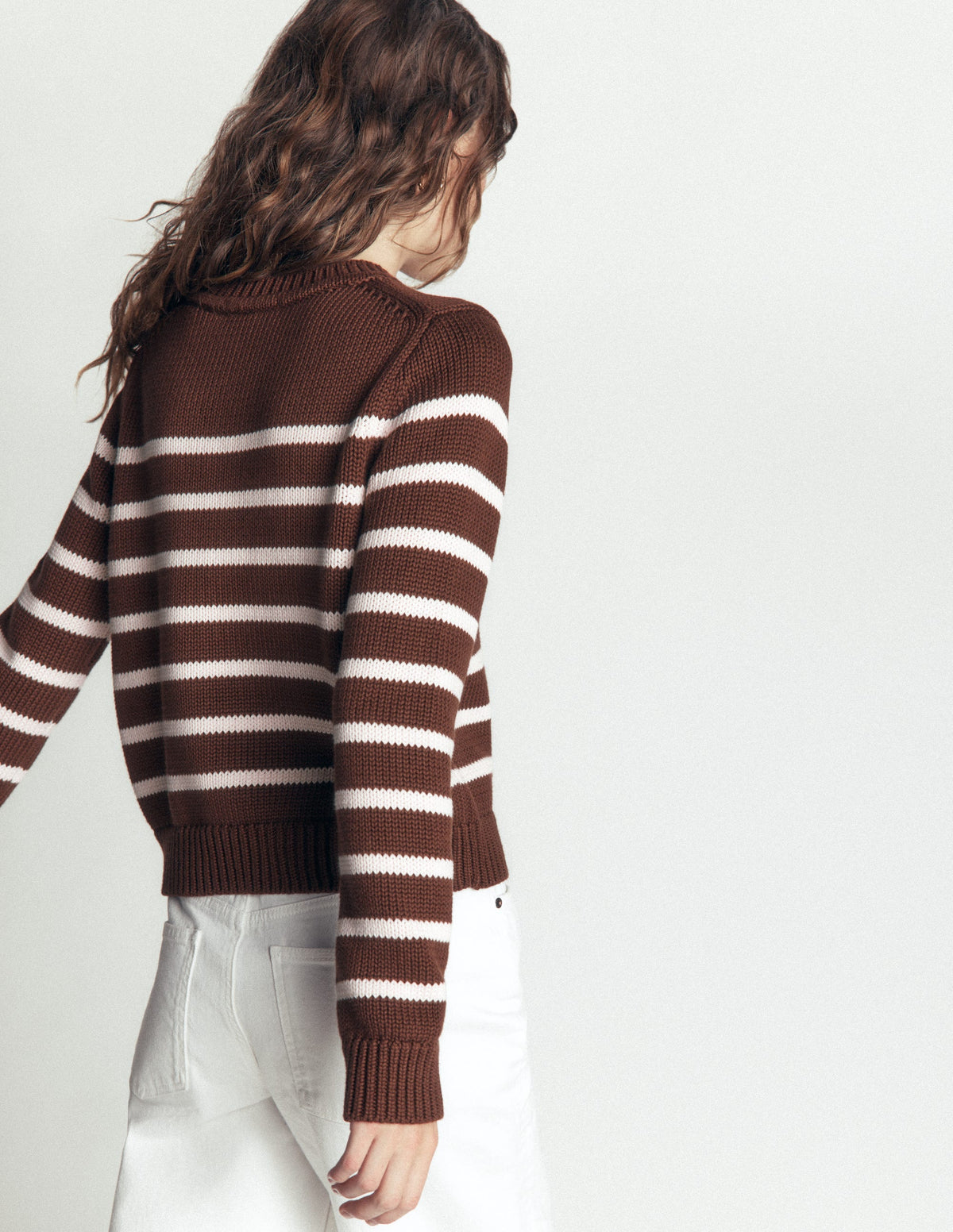Lucy Chunky Cotton Jumper-brown, ivory stripe-3