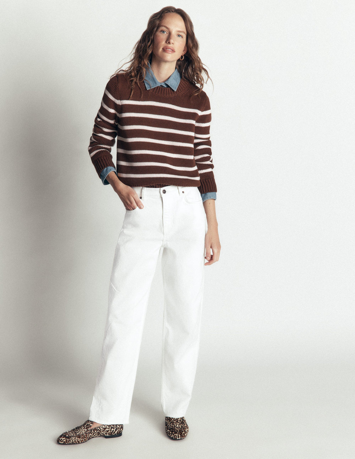 Lucy Chunky Cotton Jumper-brown, ivory stripe - Image 4
