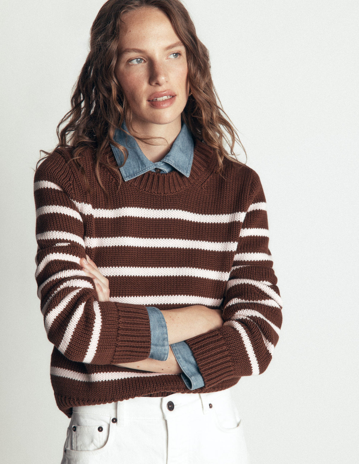 Lucy Chunky Cotton Jumper-brown, ivory stripe-5