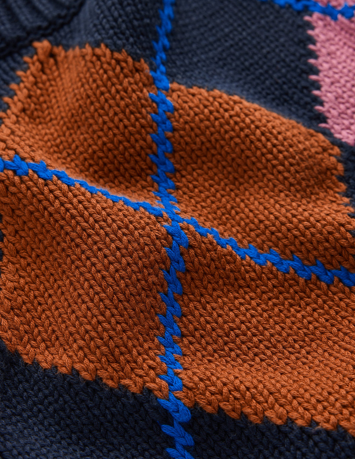 Lucy Chunky Cotton Jumper-navy, pink and brown argyle - Image 7