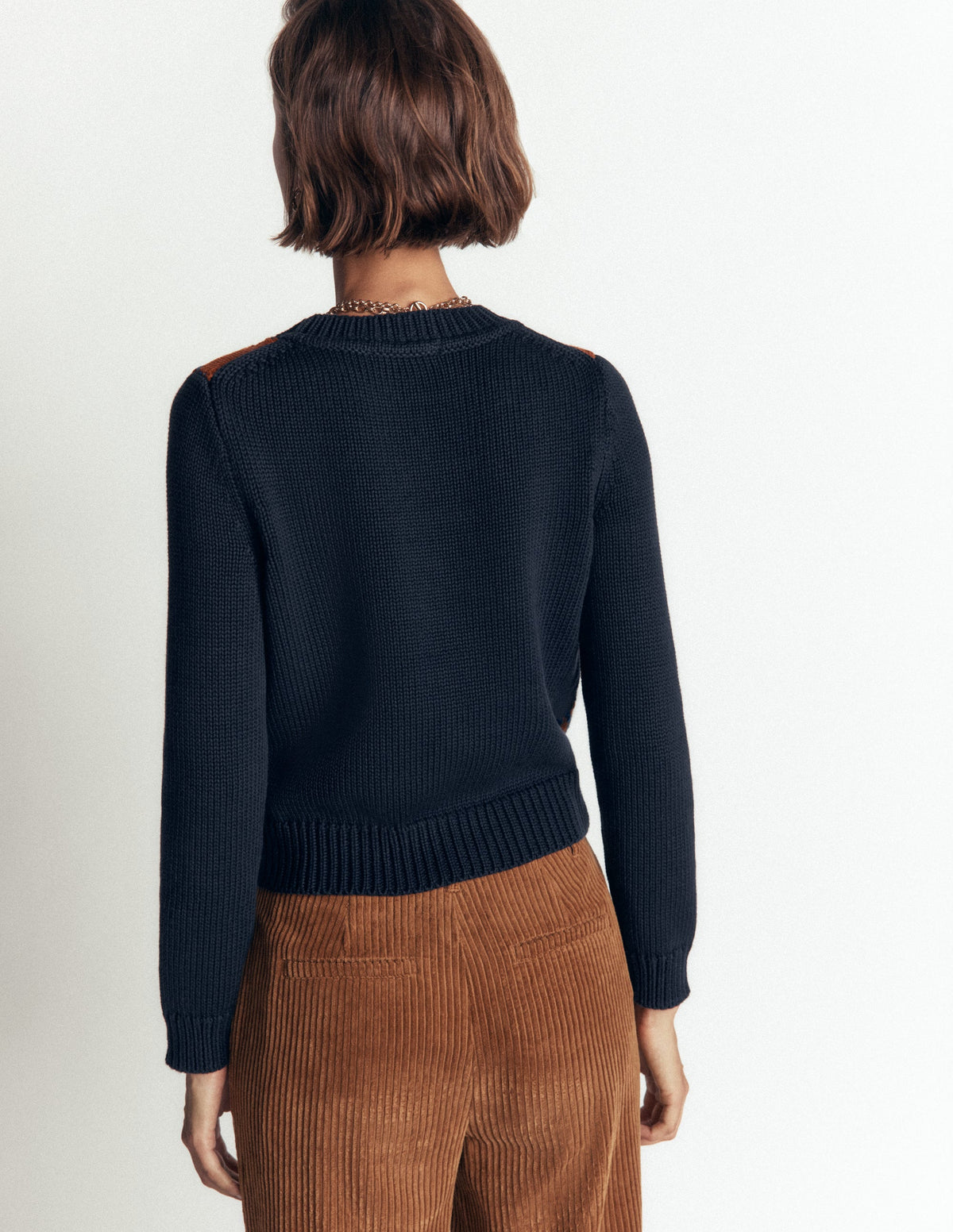 Lucy Chunky Cotton Jumper-navy, pink and brown argyle - Image 4