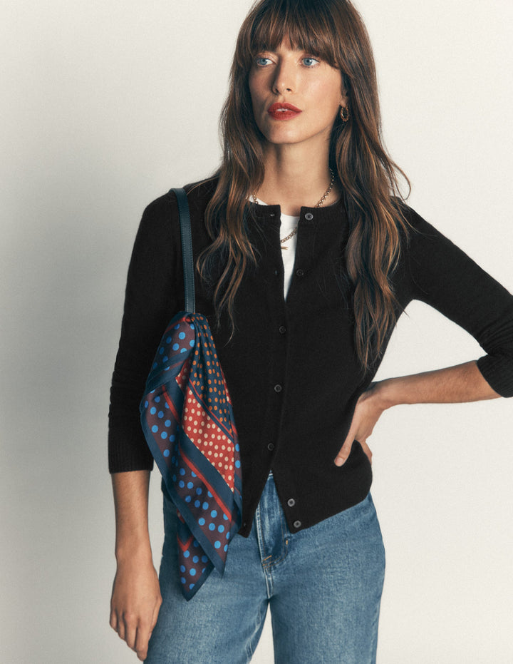 Elsie Cashmere Crew Cardigan-Black