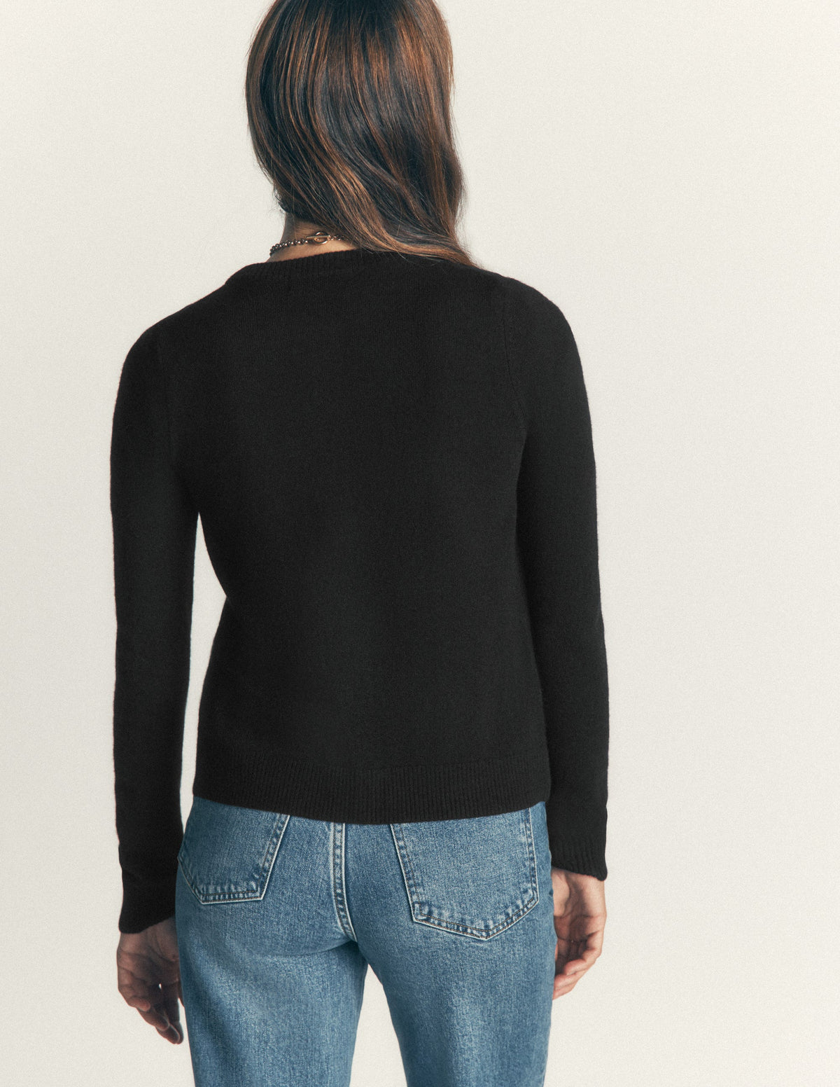 Elsie Cashmere Crew Cardigan-Black-3