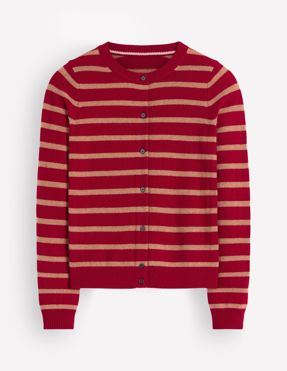 Elsie Cashmere Crew Cardigan-Poppy Red, Camel Stripe - Image 8
