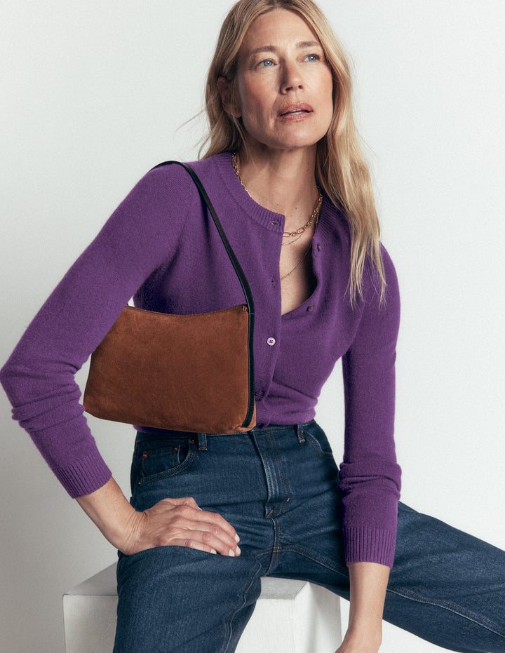 Elsie Cashmere Crew Cardigan-Deep Grape