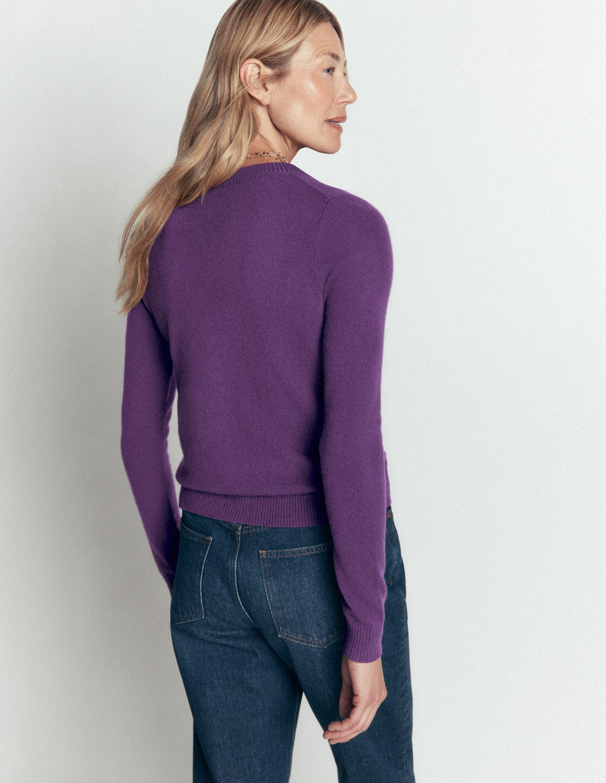 Elsie Cashmere Crew Cardigan-Deep Grape-3