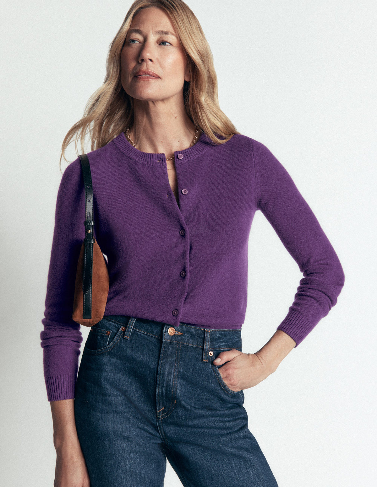 Elsie Cashmere Crew Cardigan-Deep Grape-4
