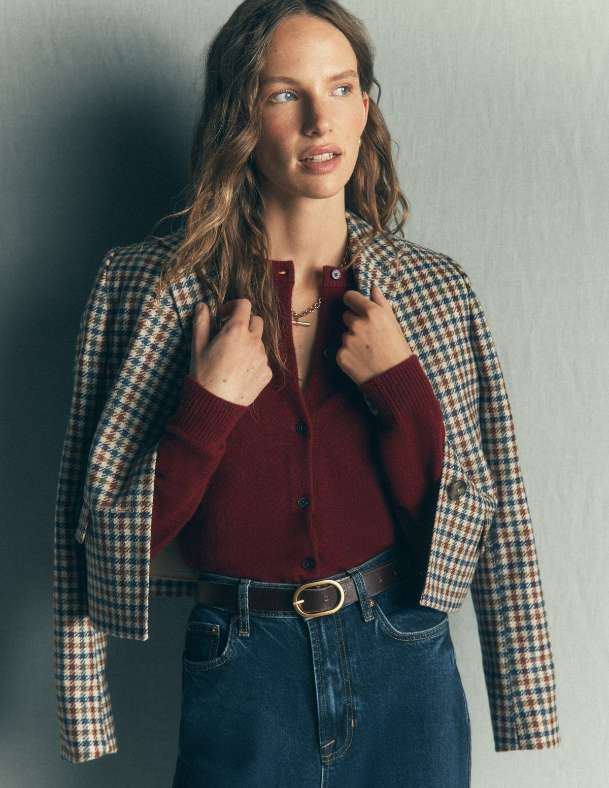Elsie Cashmere Crew Cardigan-Deep Burgundy - Image 1