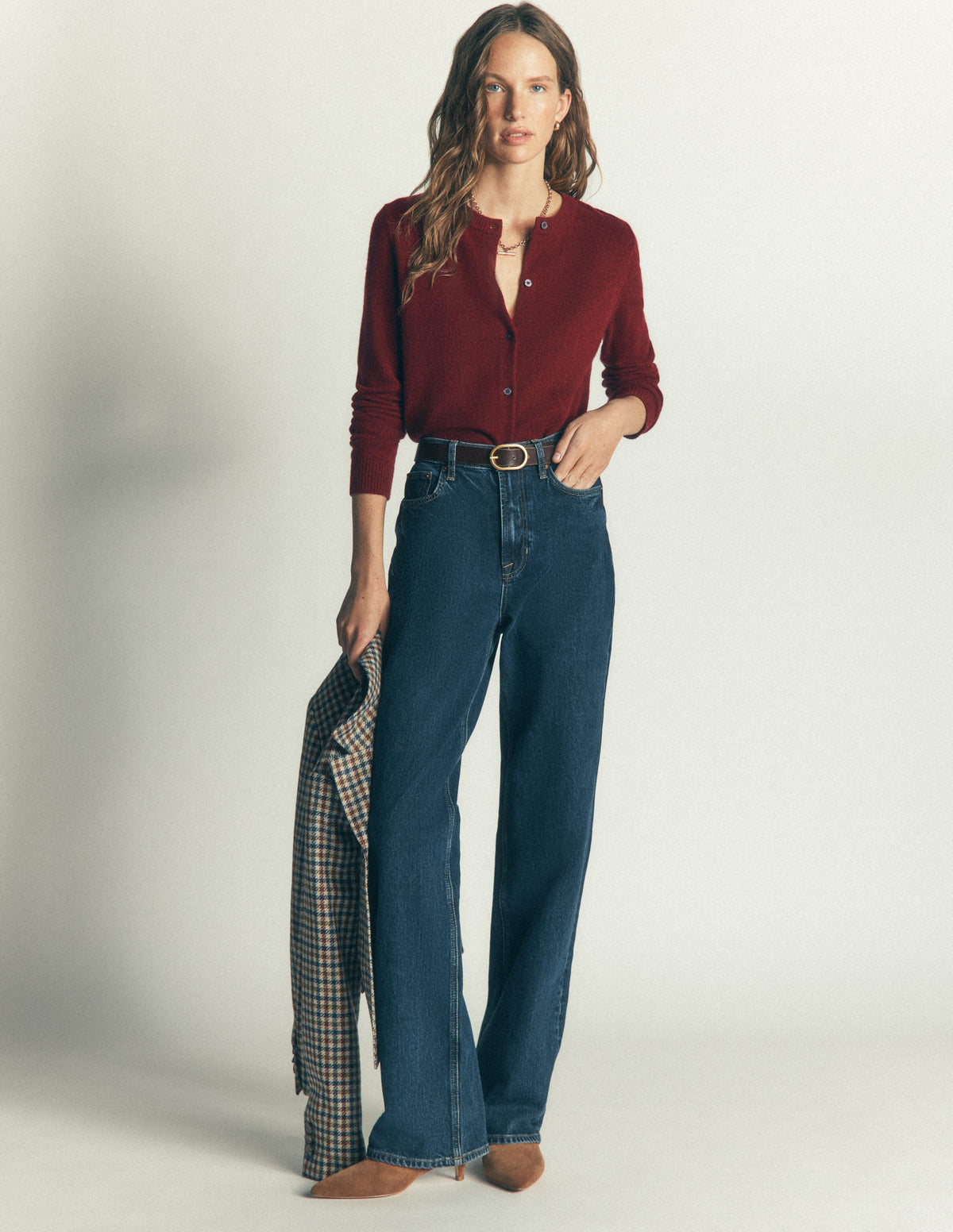Elsie Cashmere Crew Cardigan-Deep Burgundy-4