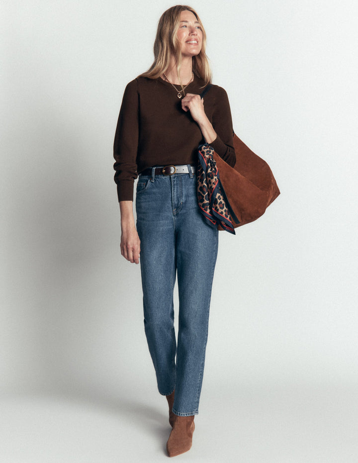 Camilla Cotton Crew Jumper-Bitter Chocolate