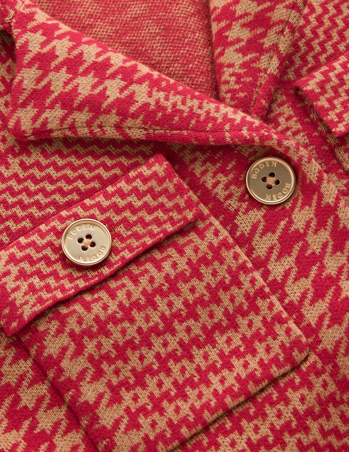 Phoebe Collared Knitted Jacket-Red, Camel check - Image 7