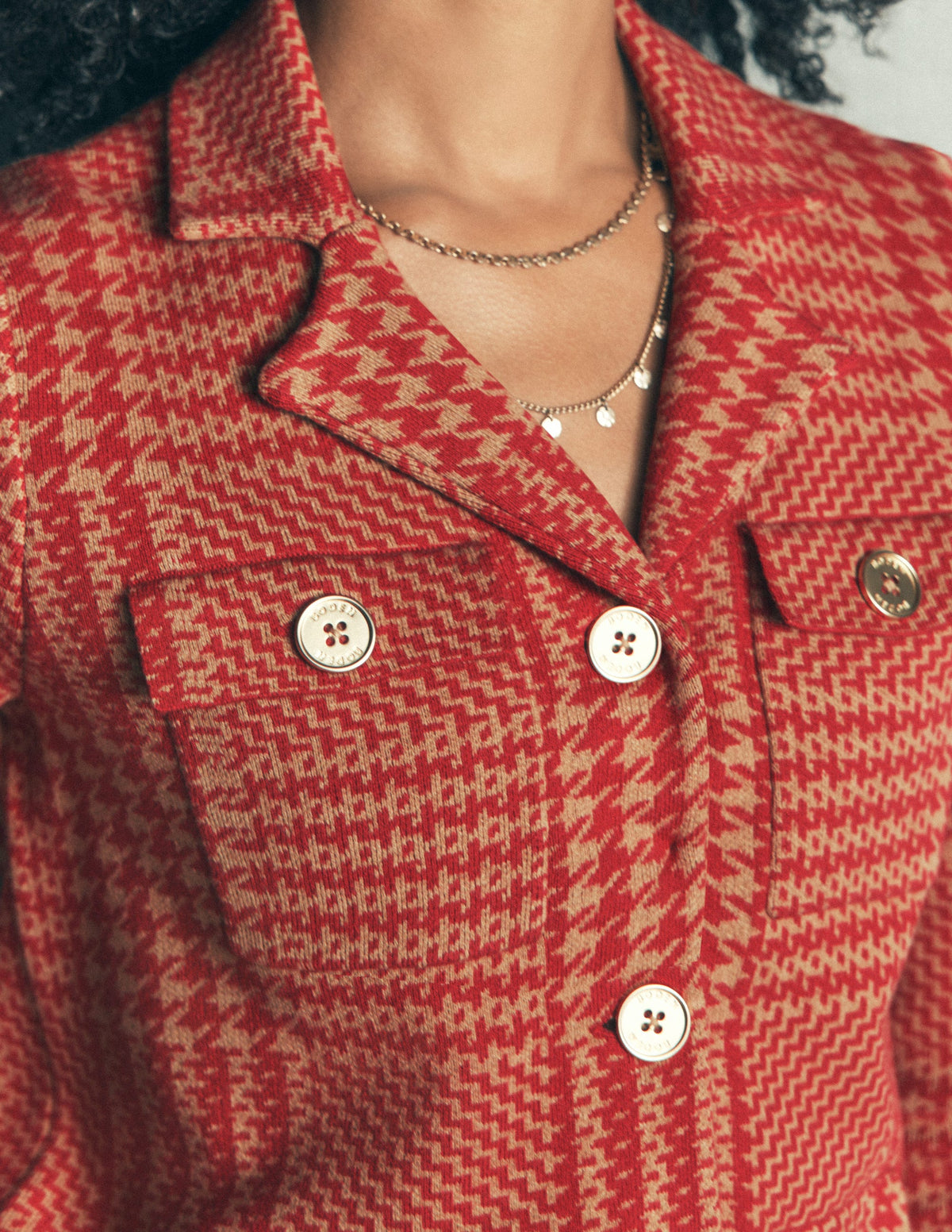 Phoebe Collared Knitted Jacket-Red, Camel check-2