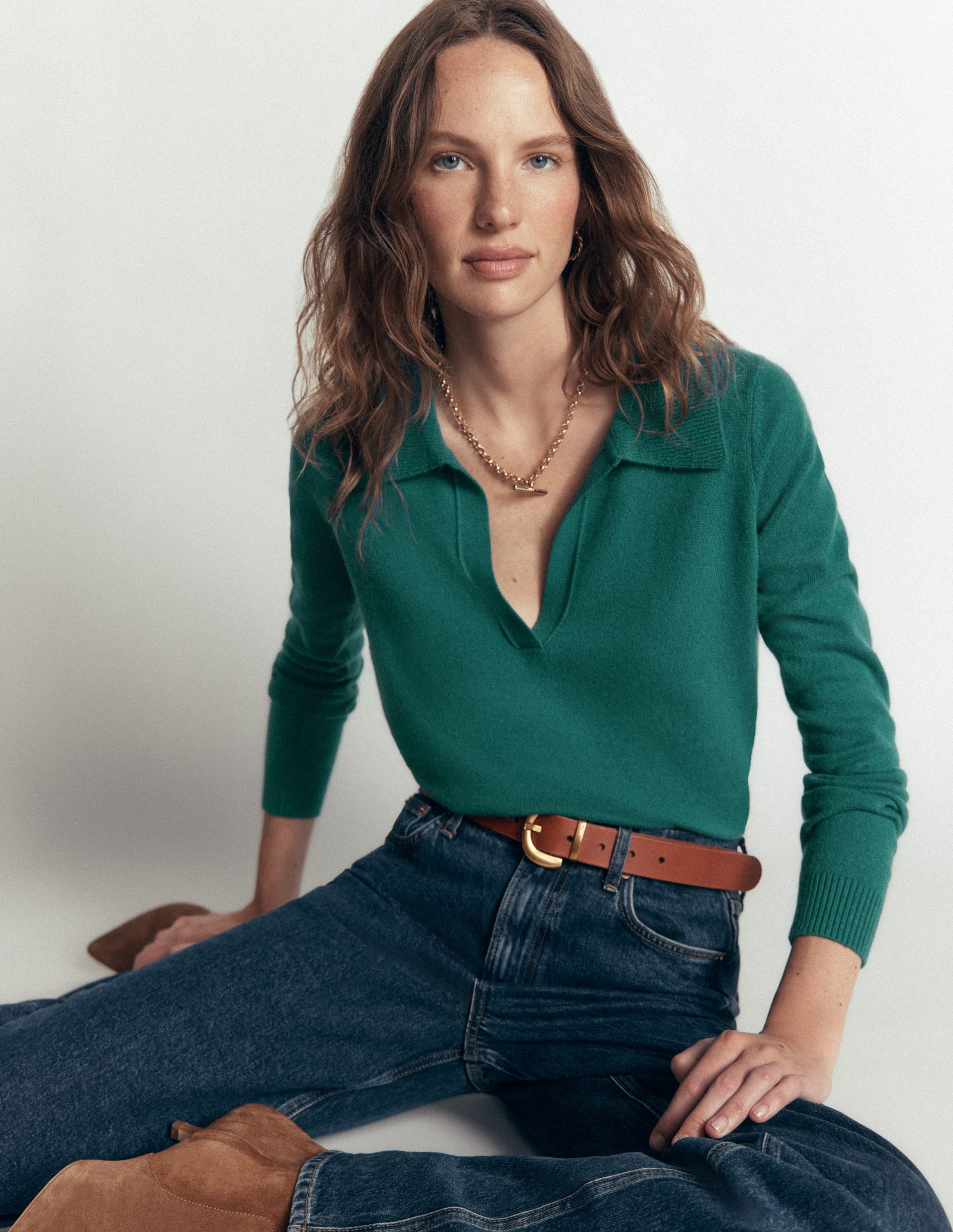Elsie Cashmere Henley Jumper-Deep Sea Depths - Image 1
