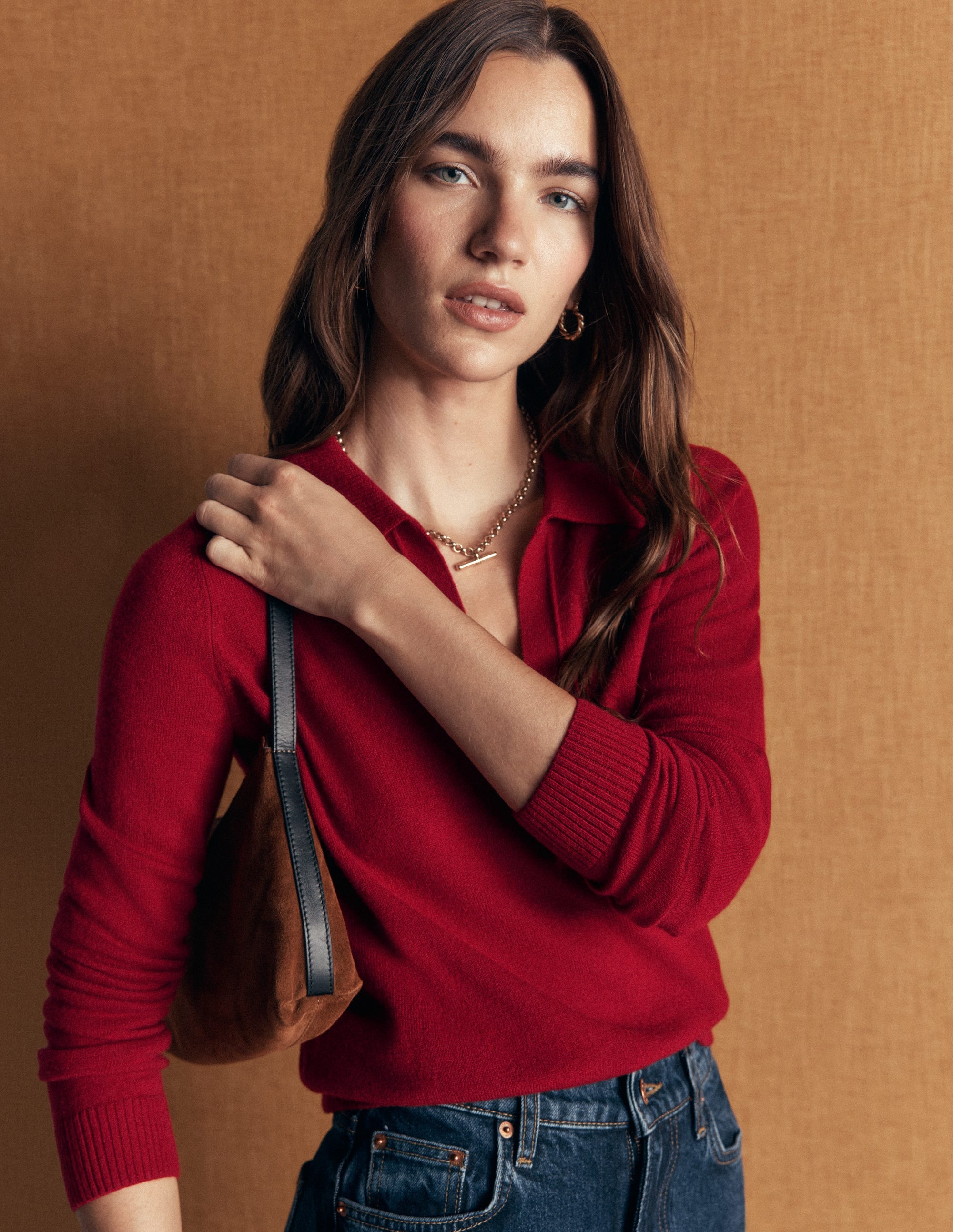 Elsie Cashmere Henley Jumper-Crimson Red - Image 1