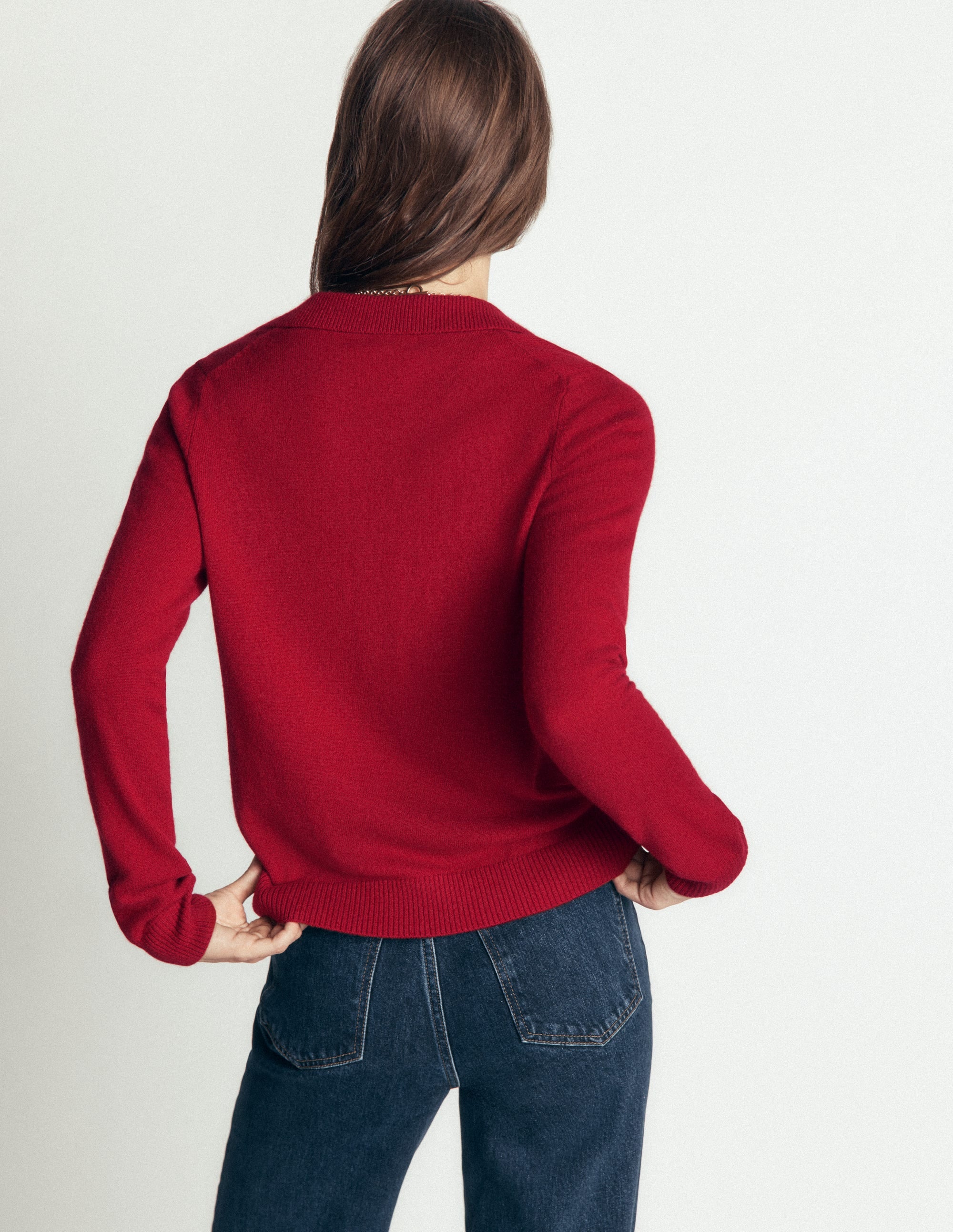Elsie Cashmere Henley Jumper-Crimson Red - Image 3