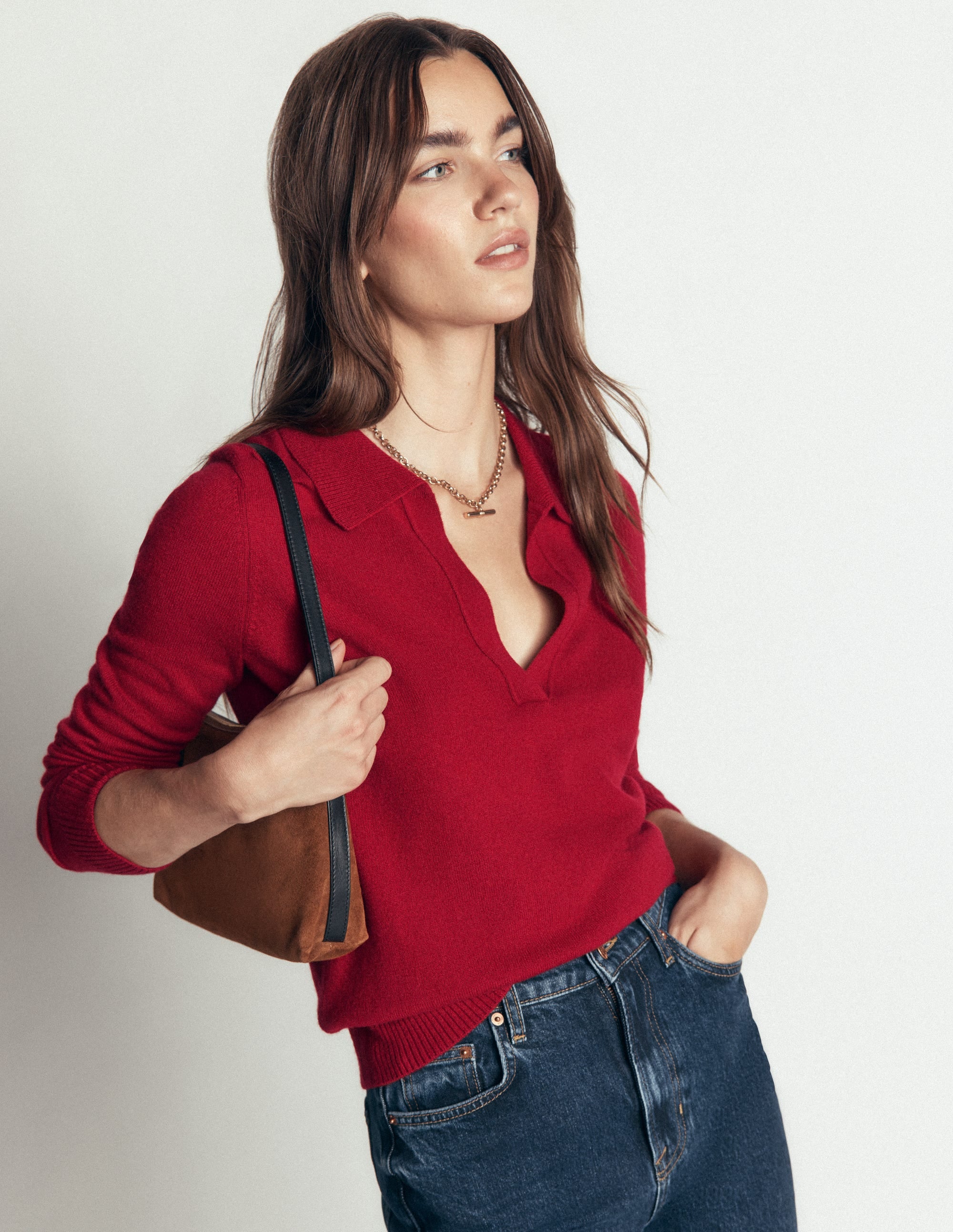 Elsie Cashmere Henley Jumper-Crimson Red - Image 5