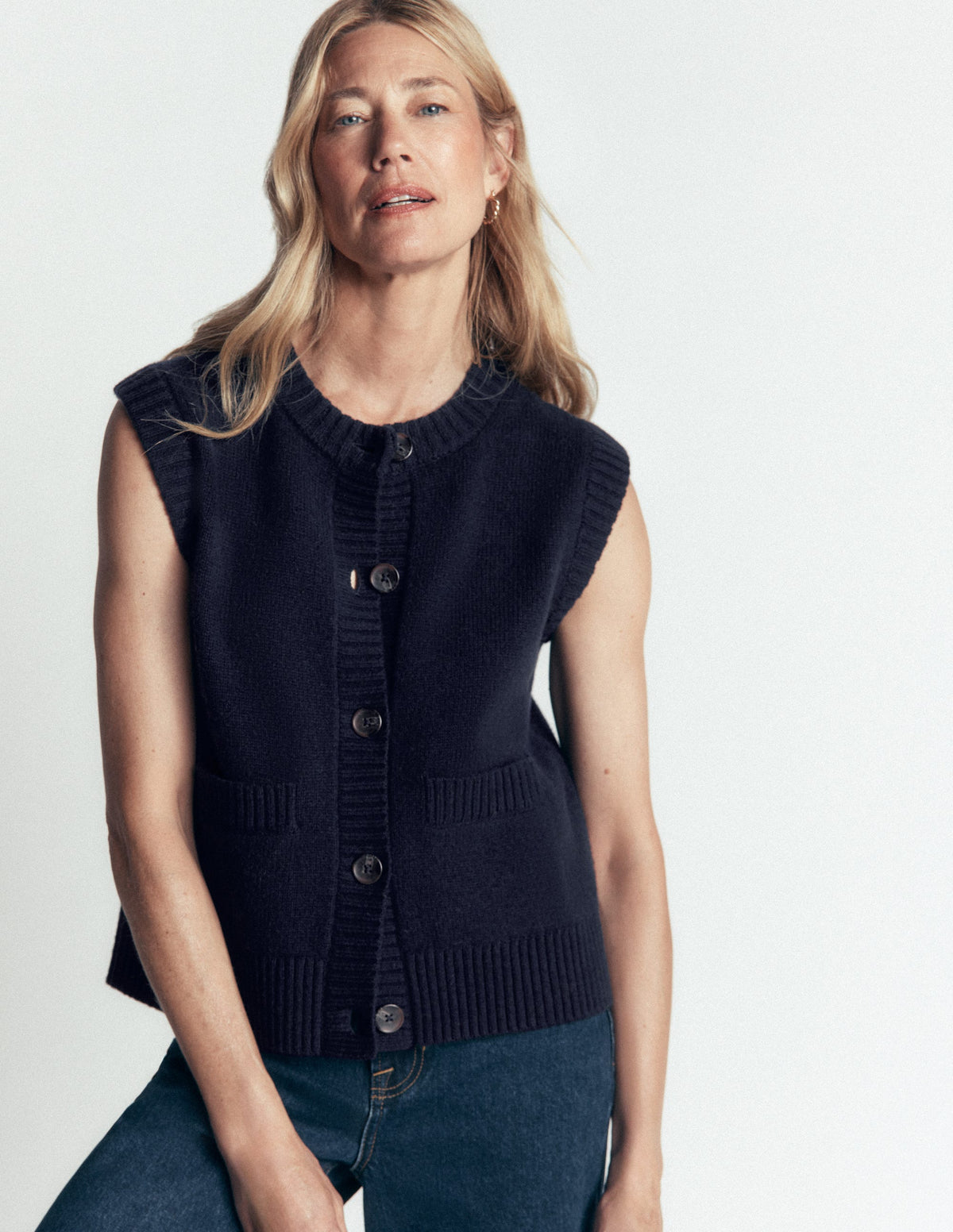 Marta Merino Wool Waistcoat-Navy-5