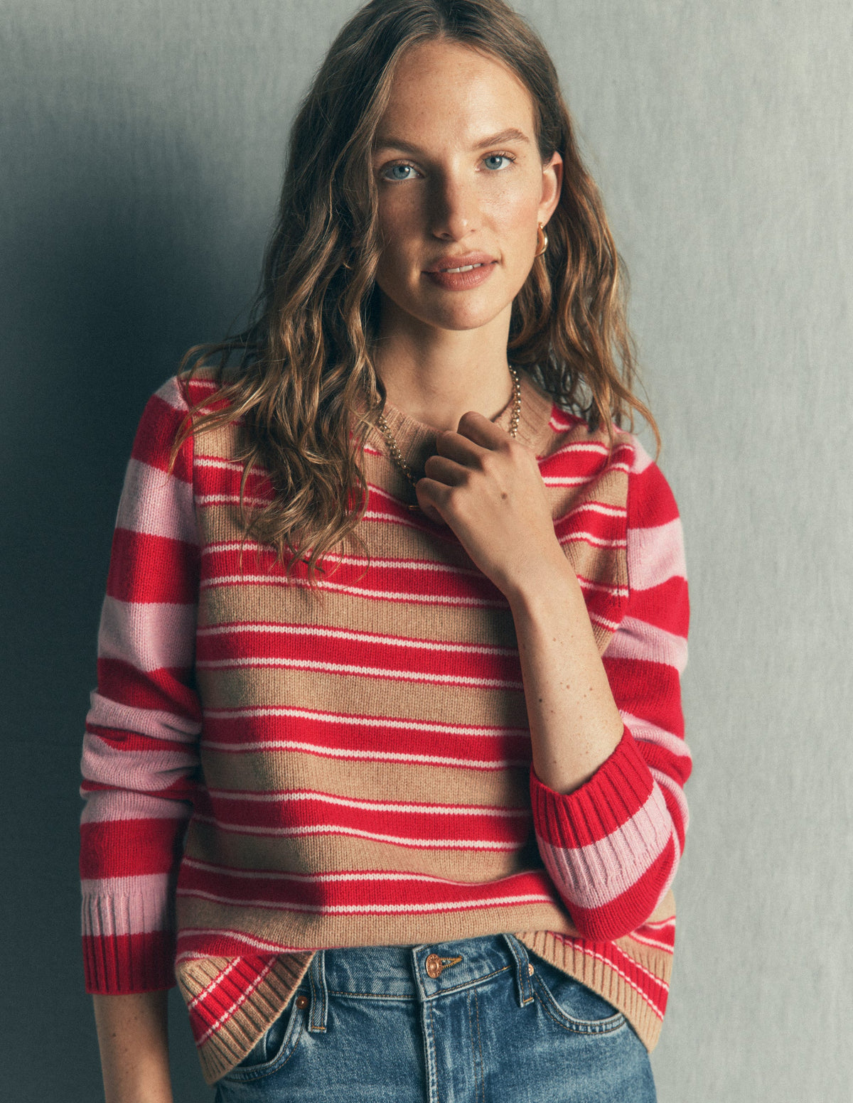 Marta Merino Wool Crew Jumper-Hotch Stripe - Image 1