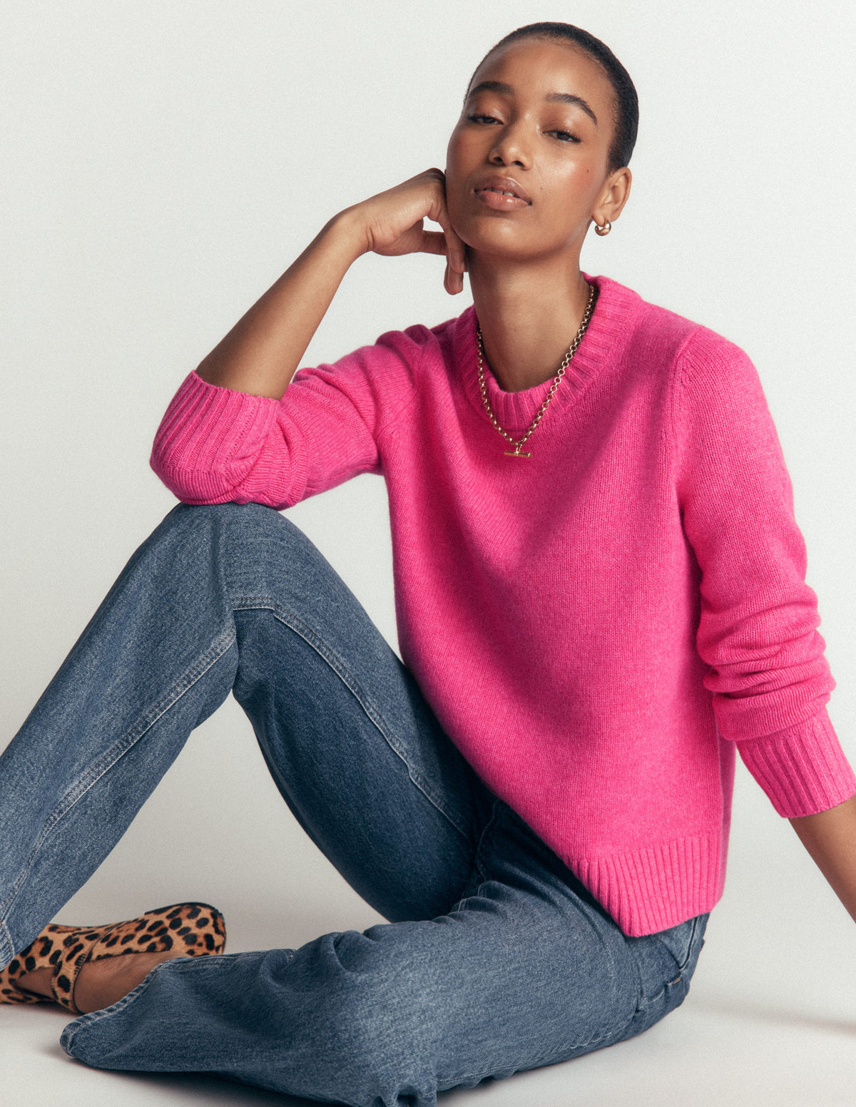 Marta Merino Wool Crew Jumper-Pink Power - Image 2