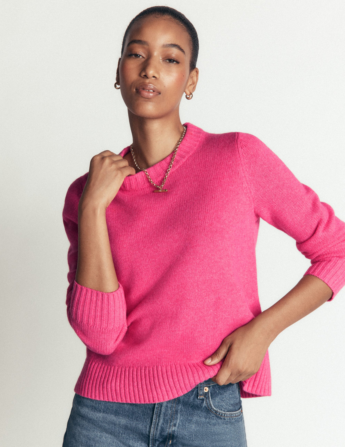 Marta Merino Wool Crew Jumper-Pink Power - Image 5