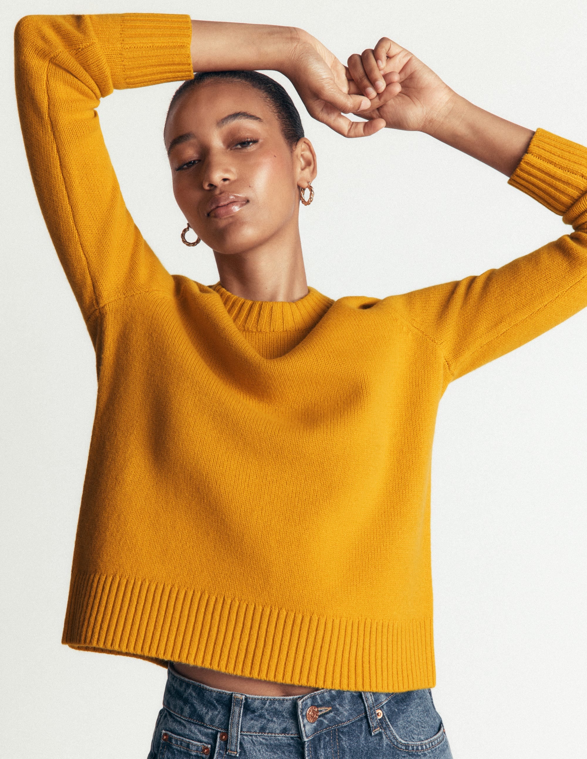 Marta Merino Wool Crew Jumper-Honey Yellow - Image 3