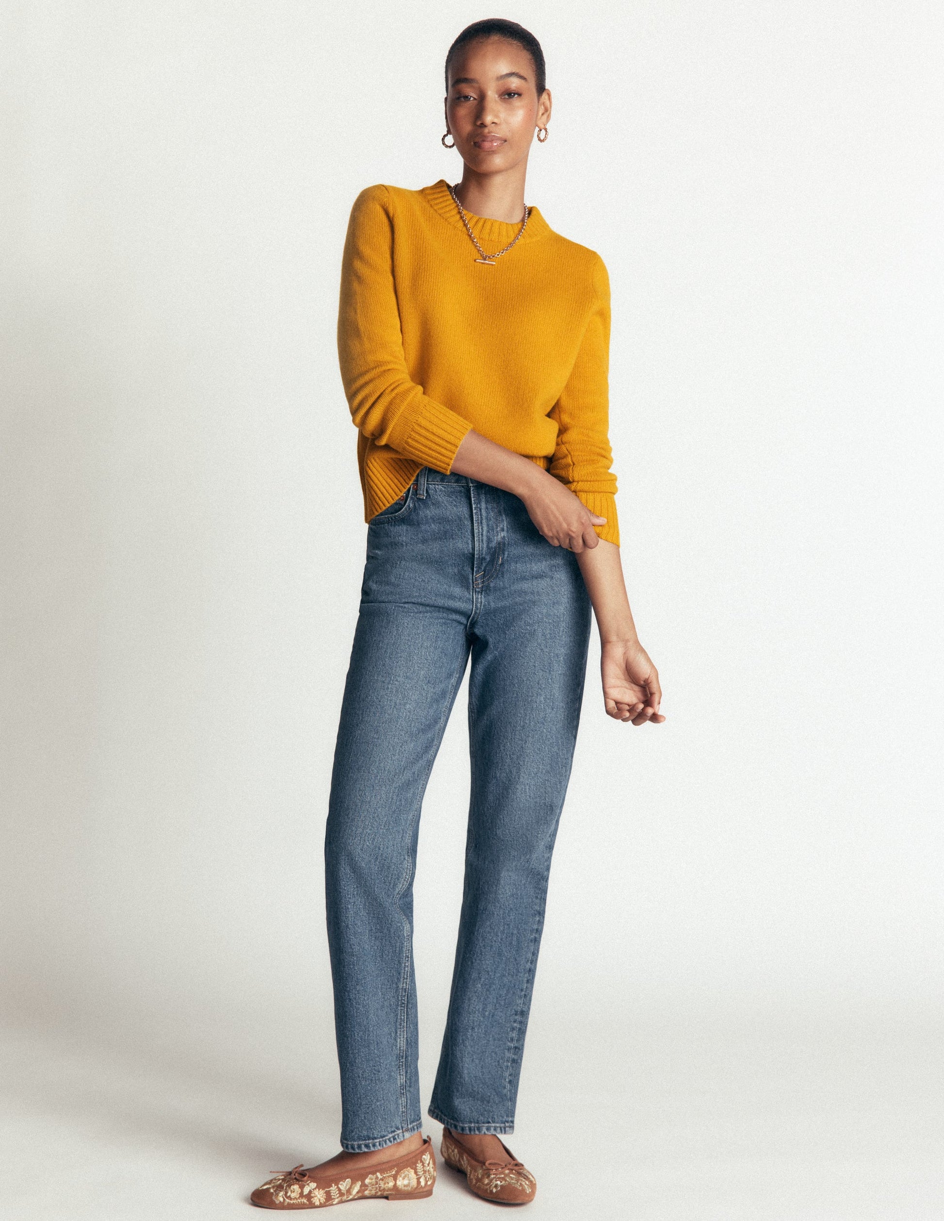 Marta Merino Wool Crew Jumper-Honey Yellow-5