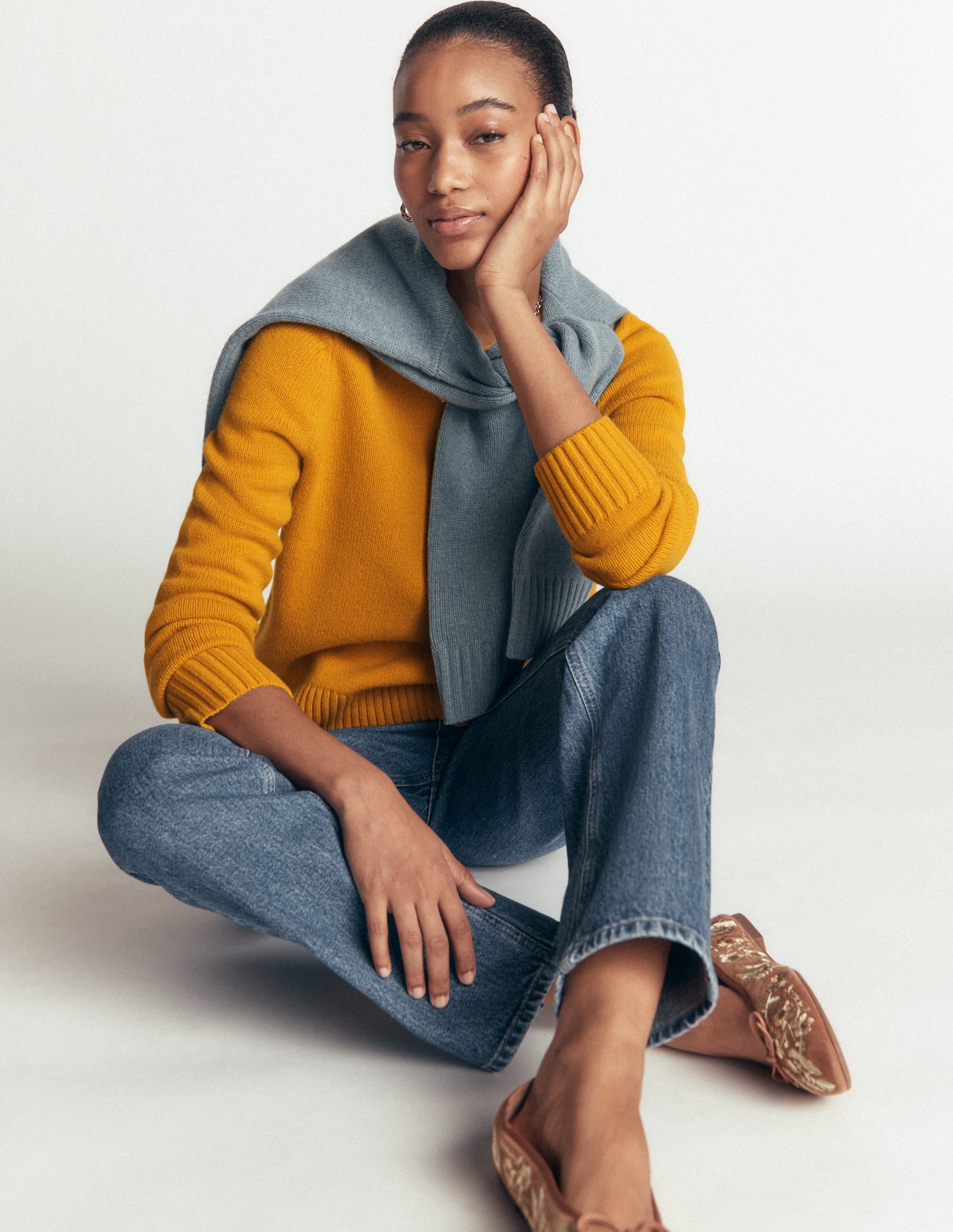 Marta Merino Wool Crew Jumper-Honey Yellow - Image 6