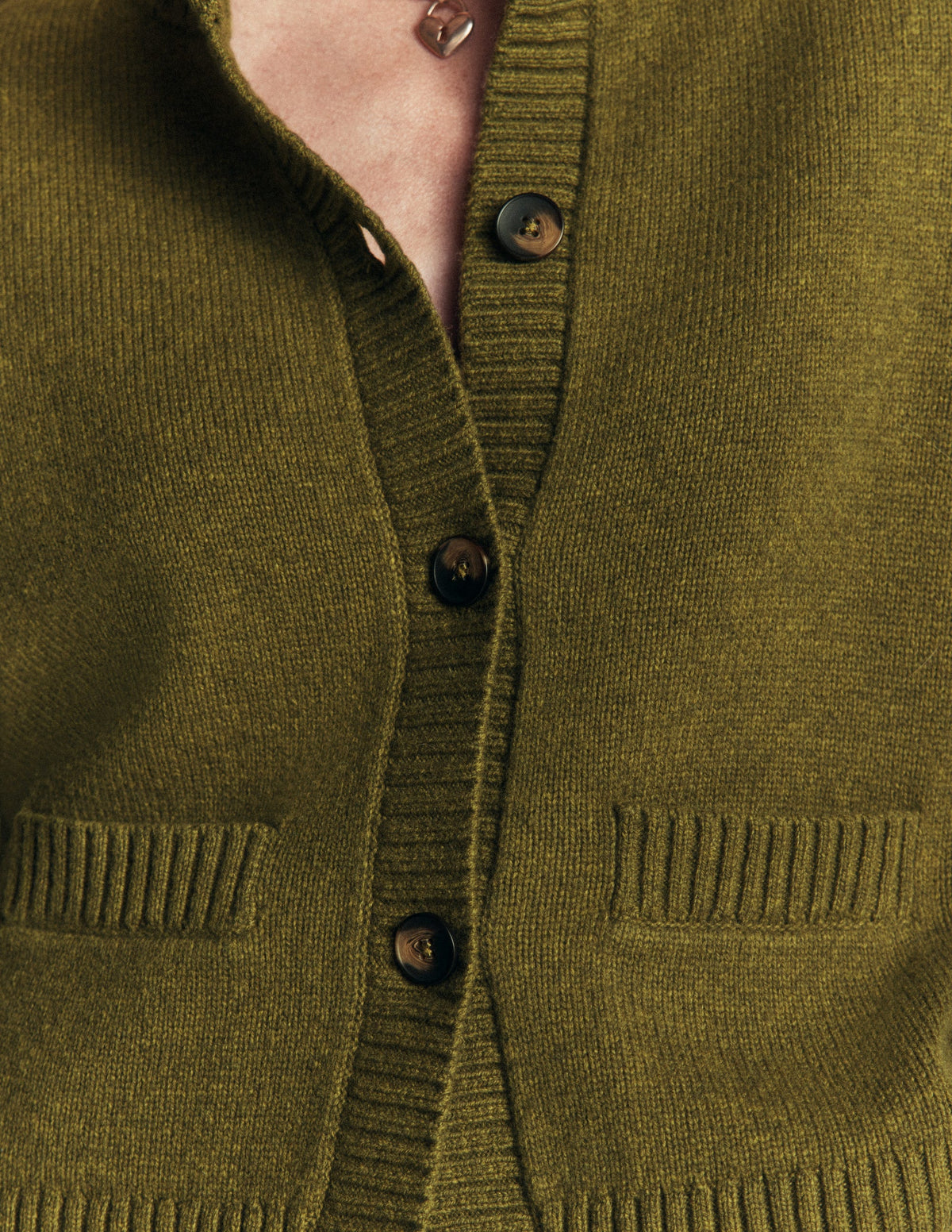 Marta Merino Wool Cardigan-Ochre Green-2