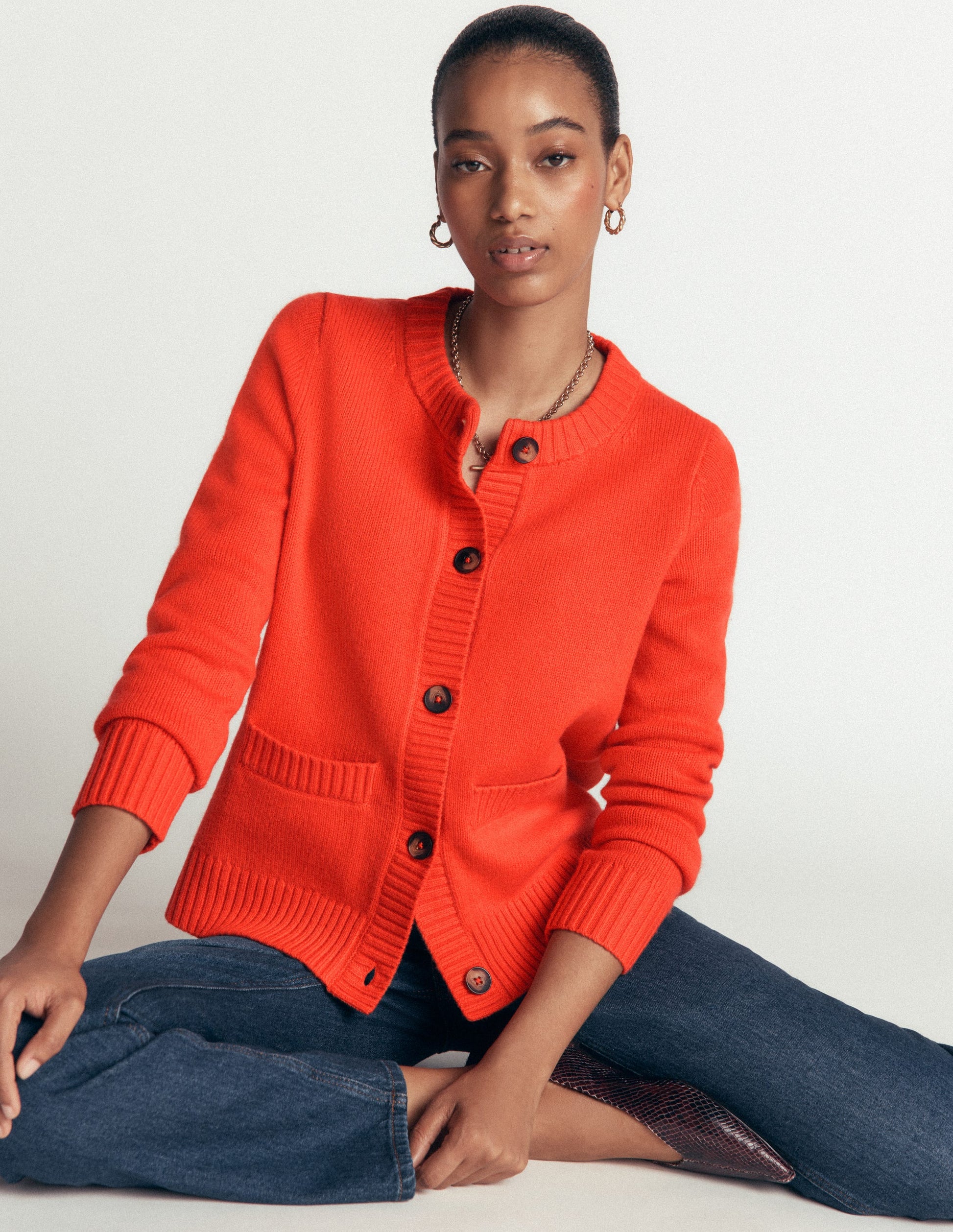 Marta Merino Wool Cardigan-Sunset Orange-1