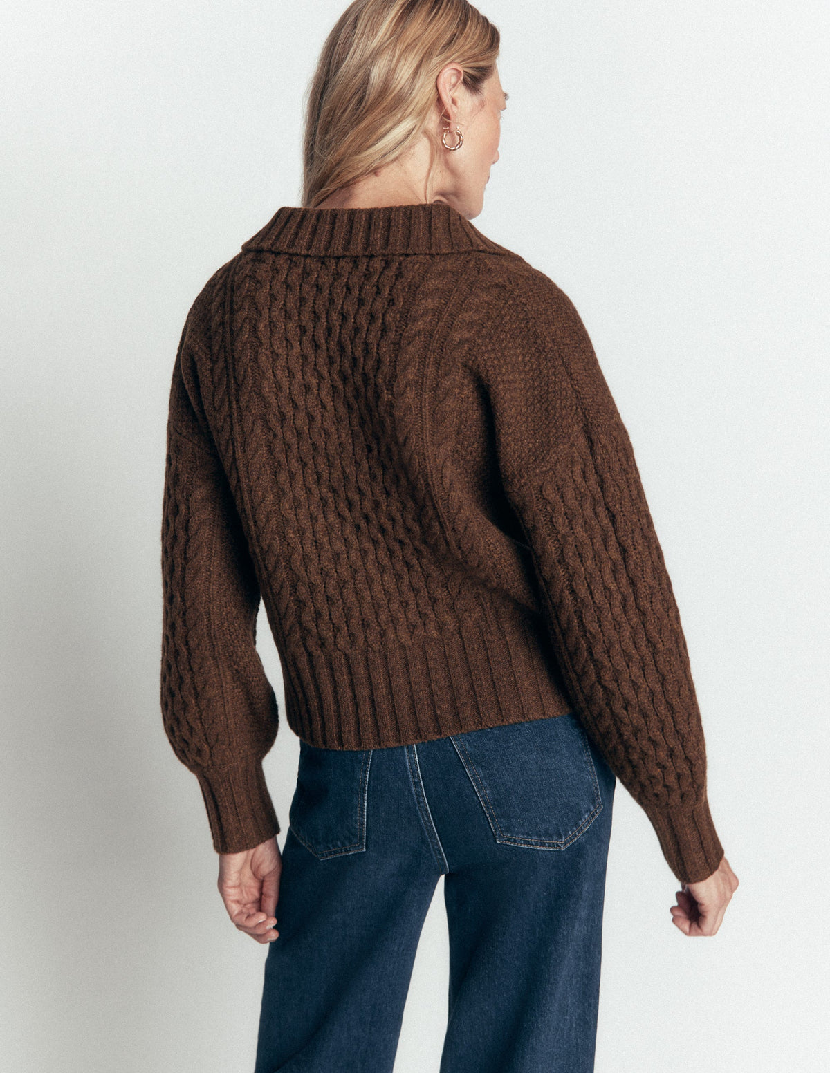 Collared Cable Knit Jumper-Raw Umber-3