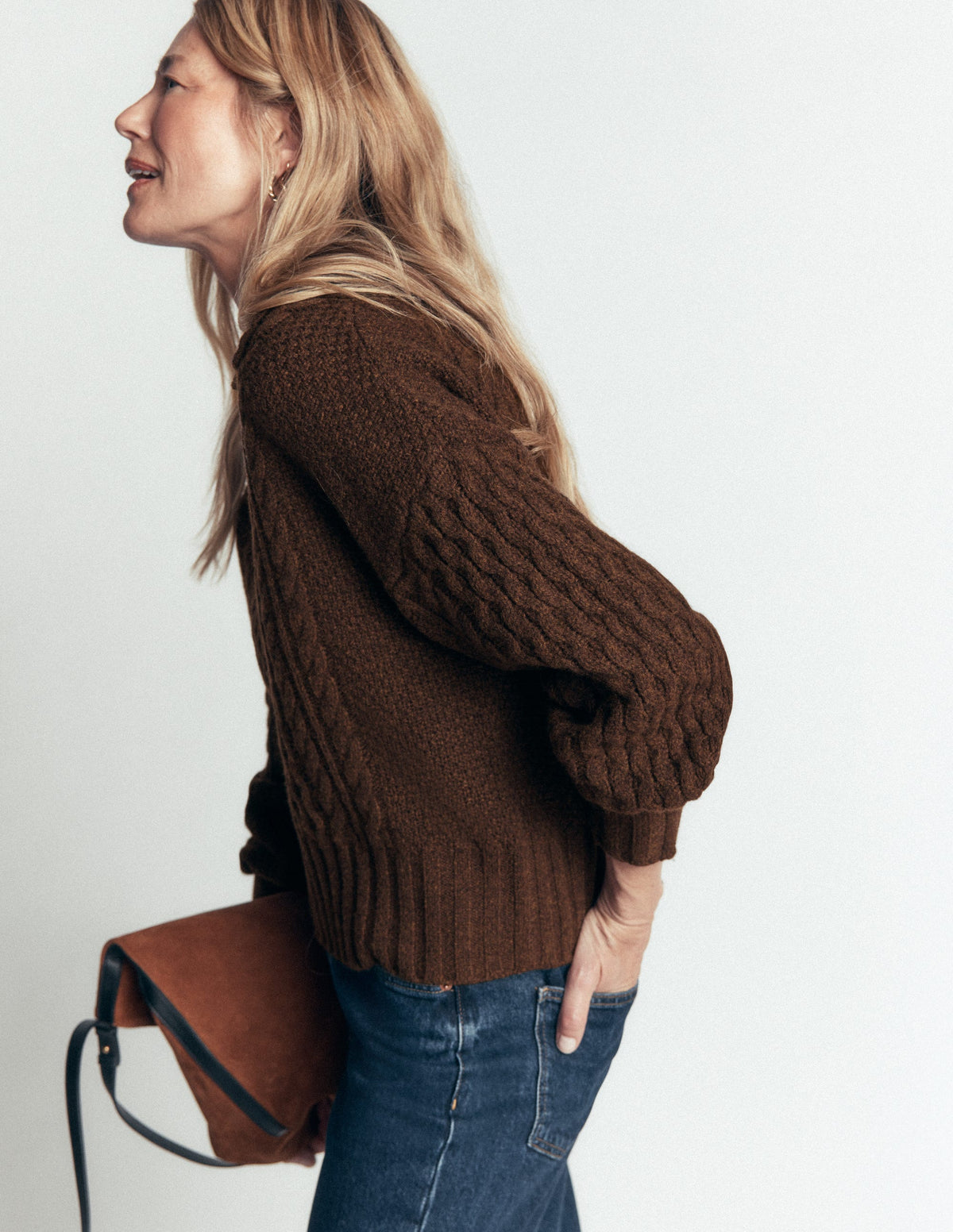 Collared Cable Knit Jumper-Raw Umber - Image 4