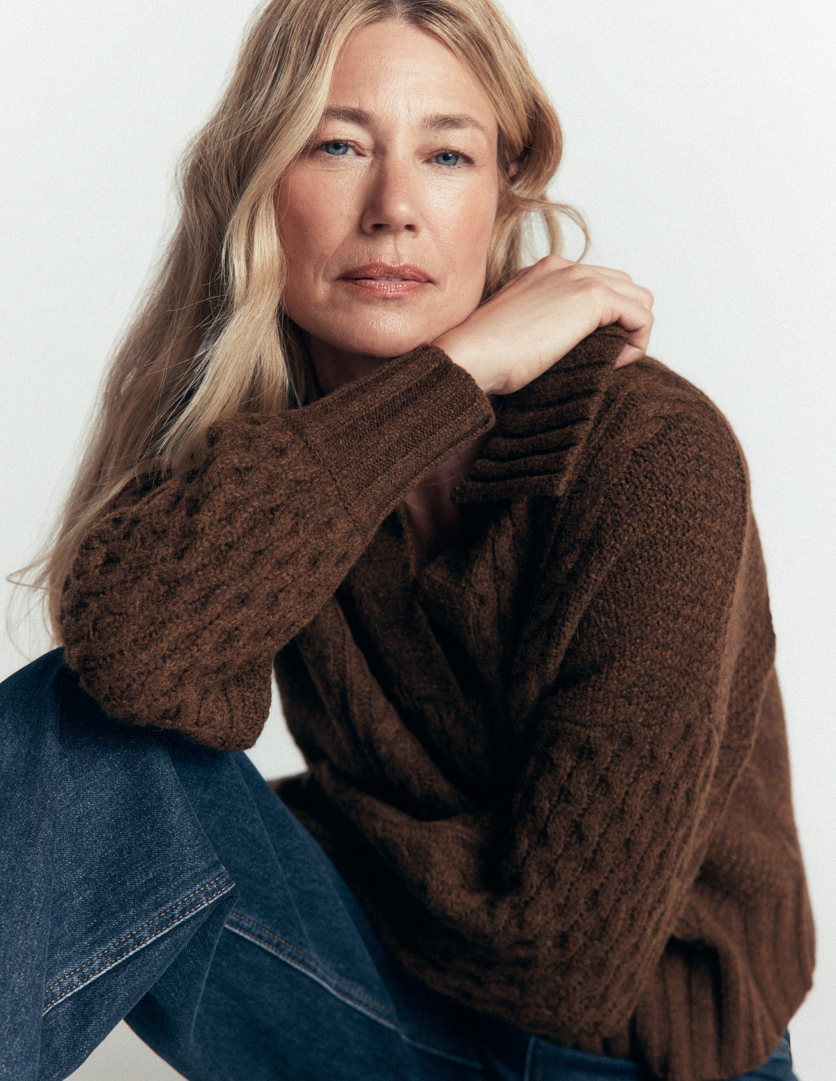 Collared Cable Knit Jumper-Raw Umber - Image 5