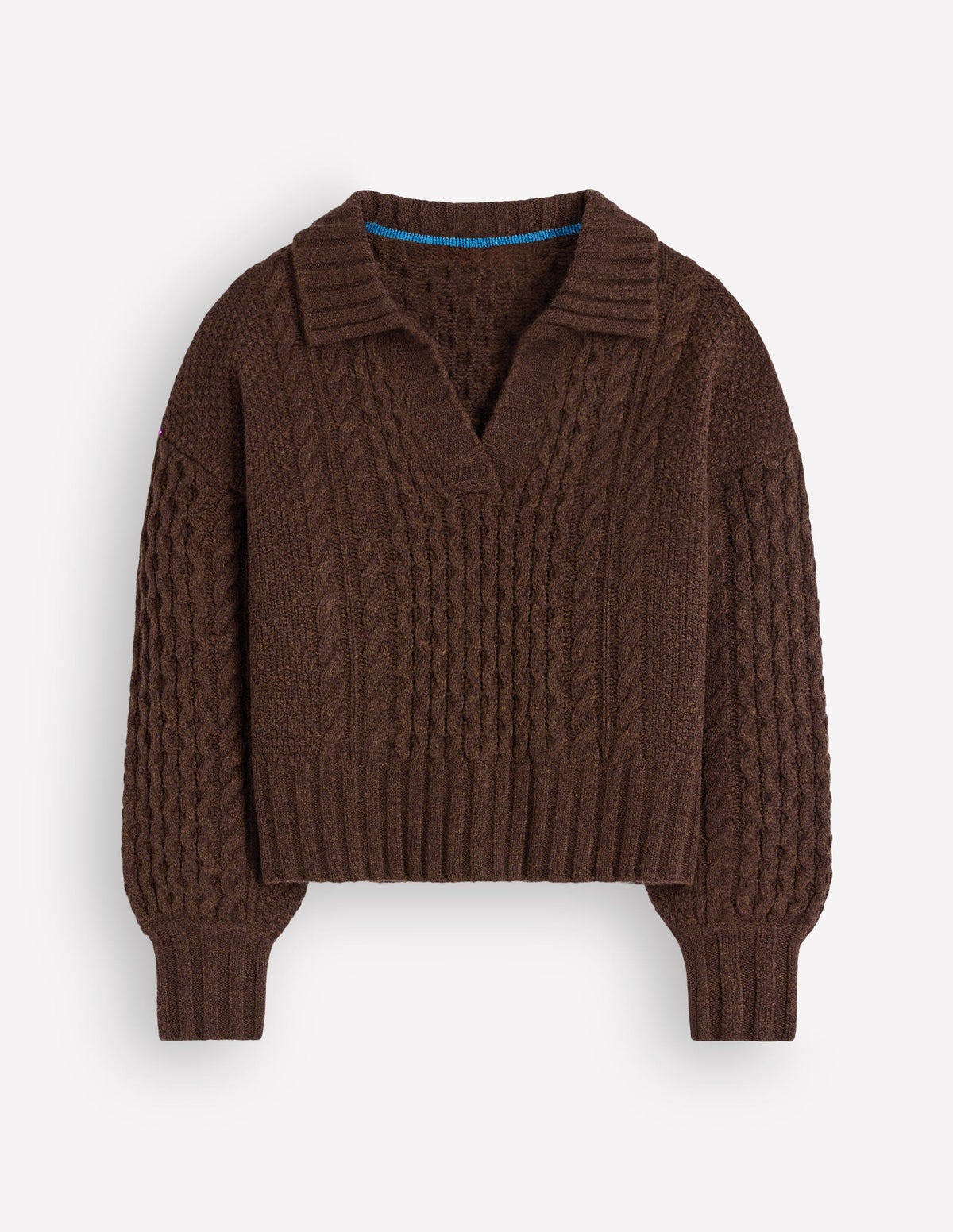 Collared Cable Knit Jumper-Raw Umber-8