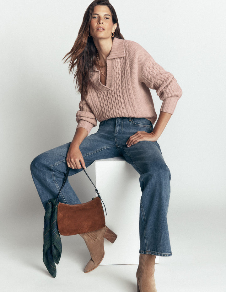 Collared Cable Knit Jumper-Oatmeal
