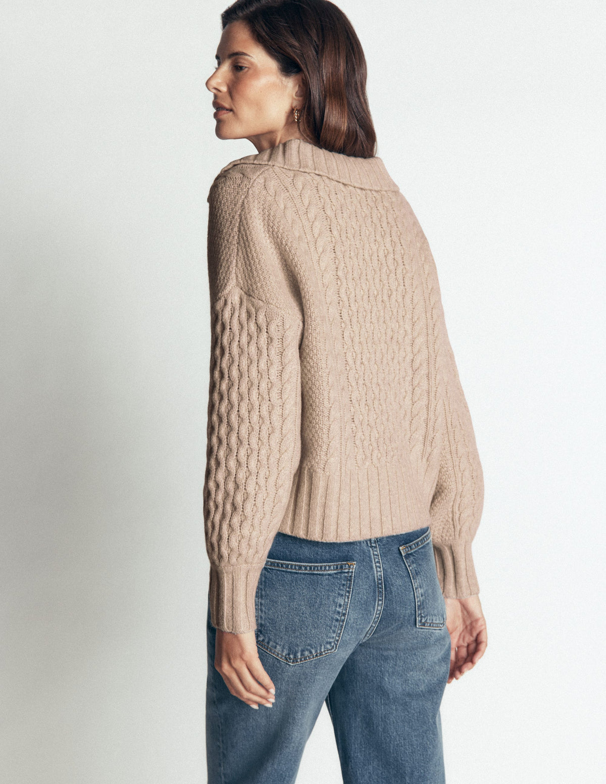 Collared Cable Knit Jumper-Oatmeal-4