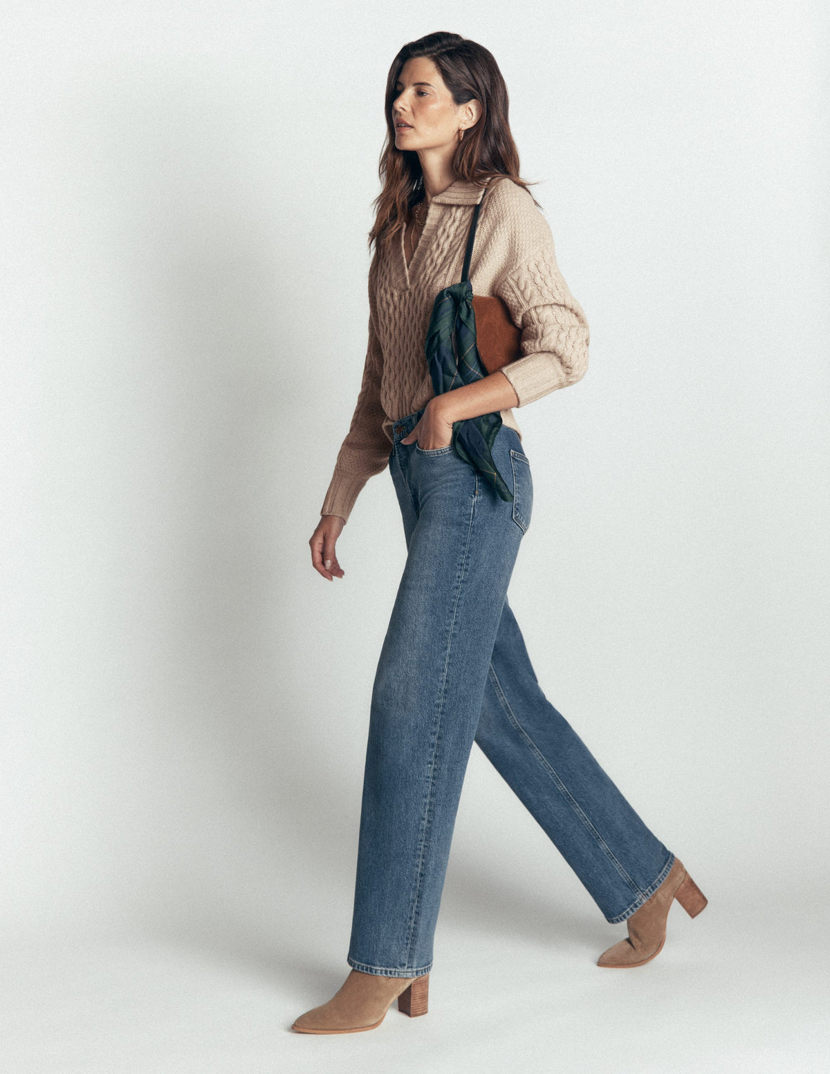 Collared Cable Knit Jumper-Oatmeal-6