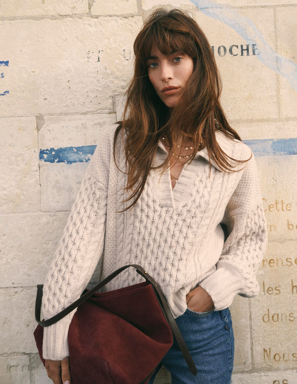 Collared Cable Knit Jumper-Oatmeal-1