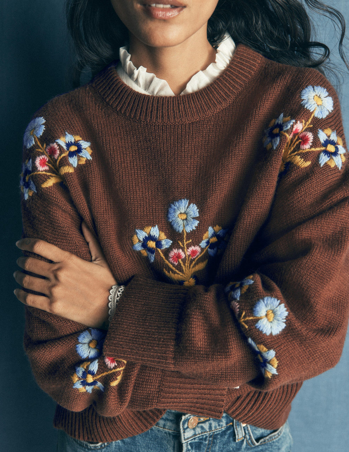 Ella Embroidered Knit Jumper-Raw Umber, Floral-1