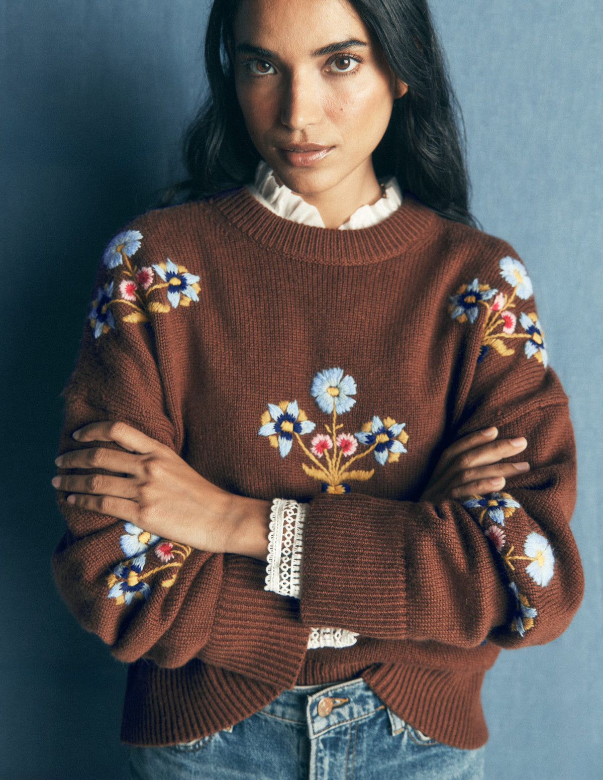 Ella Embroidered Knit Jumper-Raw Umber Embroidery-3