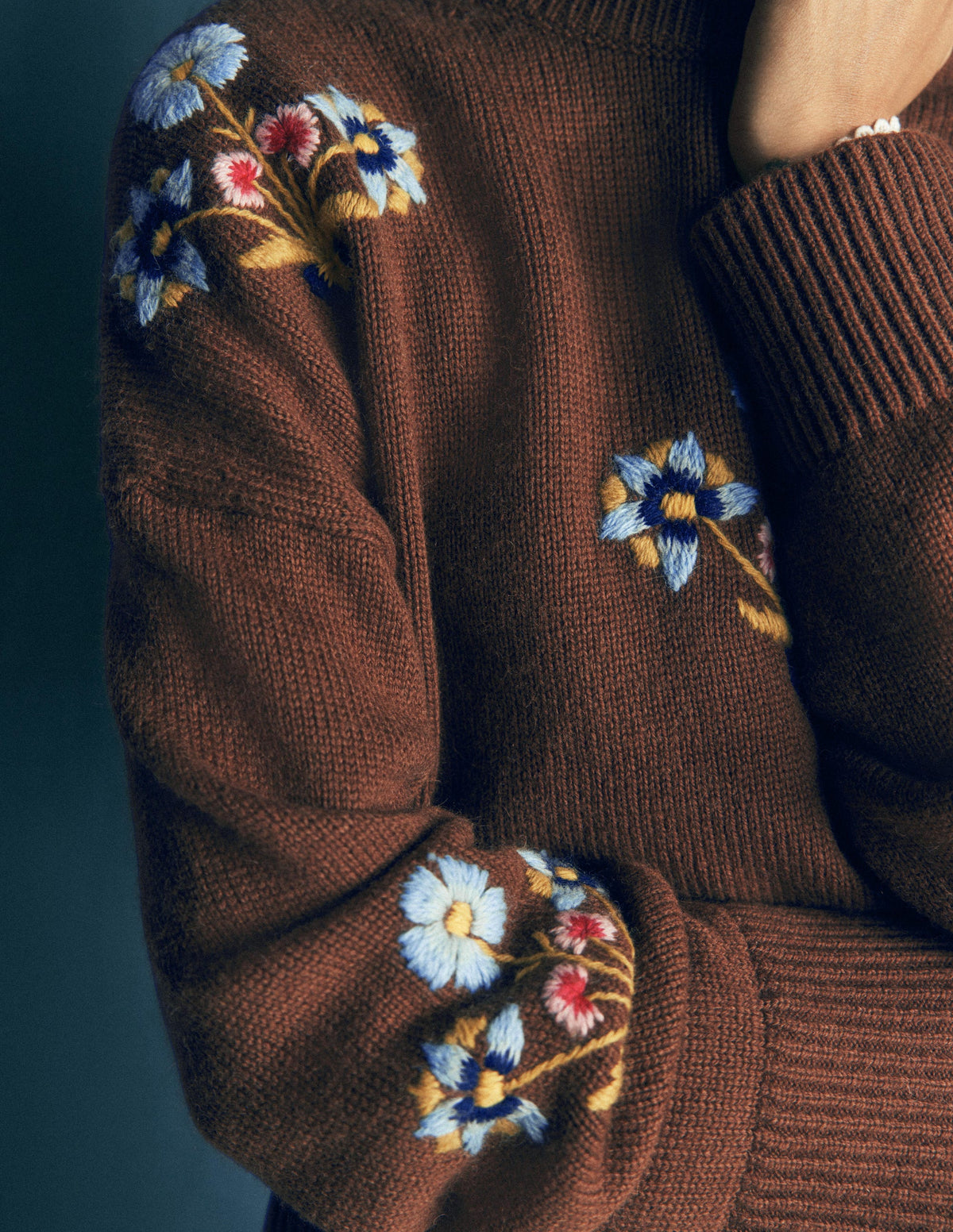 Ella Embroidered Knit Jumper-Raw Umber, Floral-3