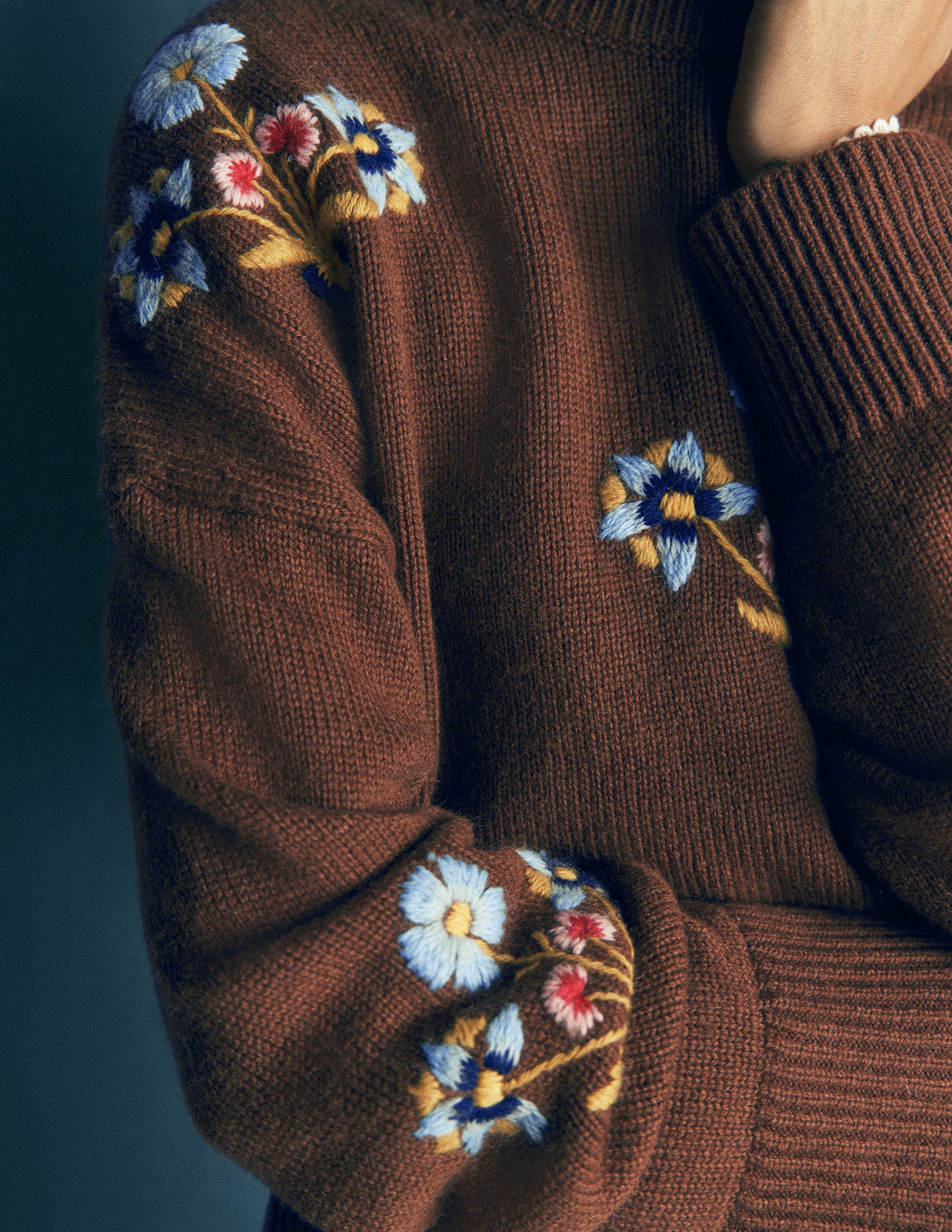 Ella Embroidered Knit Jumper-Raw Umber Embroidery - Image 3