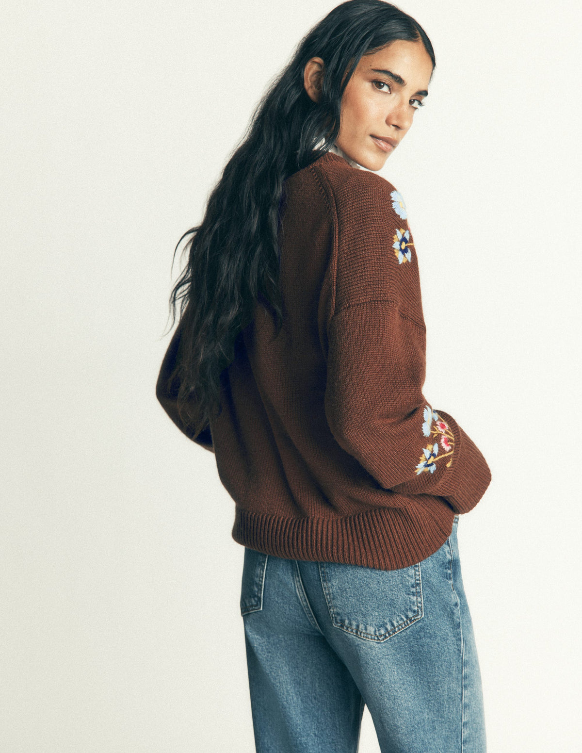 Ella Embroidered Knit Jumper-Raw Umber Embroidery-5