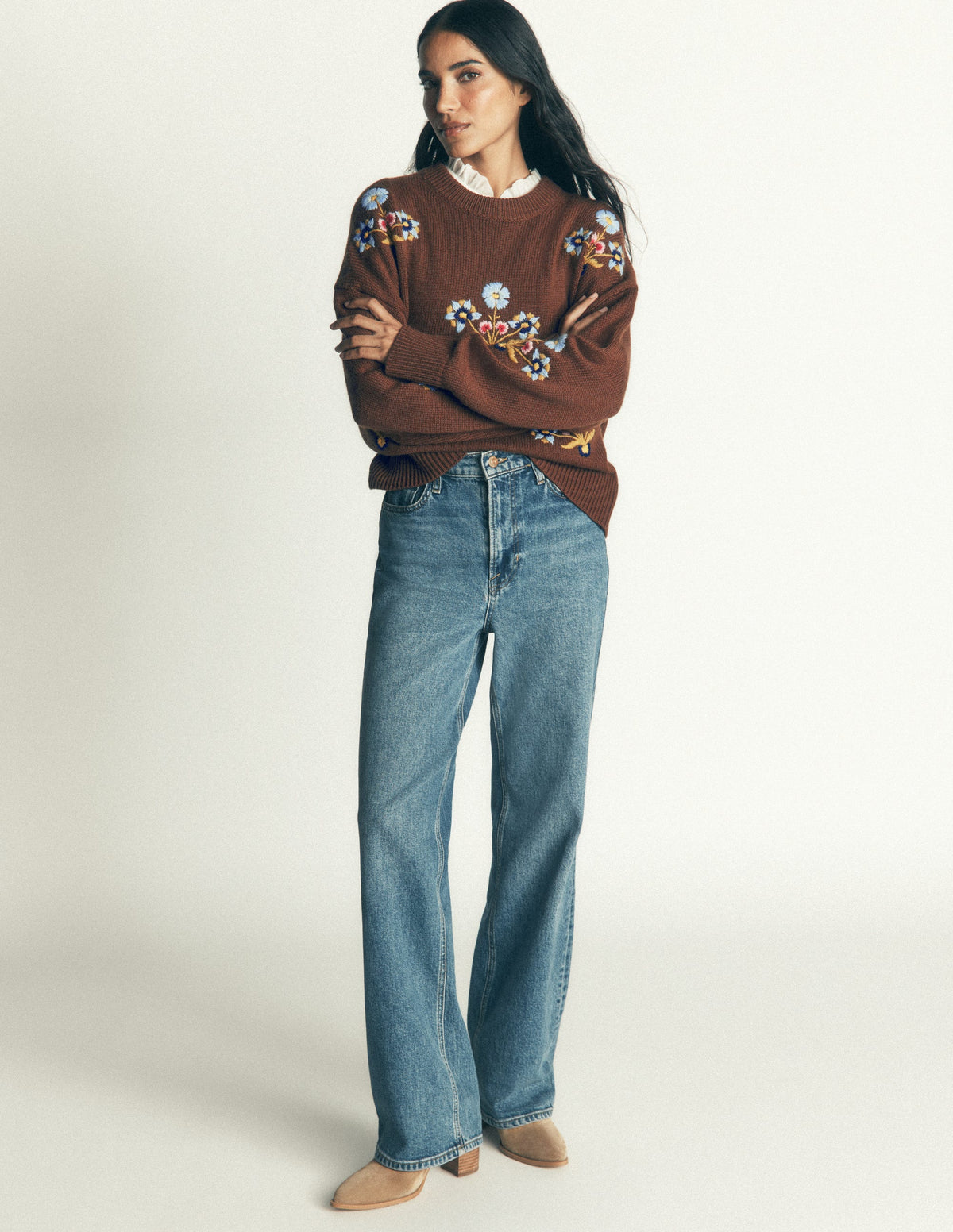 Ella Embroidered Knit Jumper-Raw Umber Embroidery - Image 5