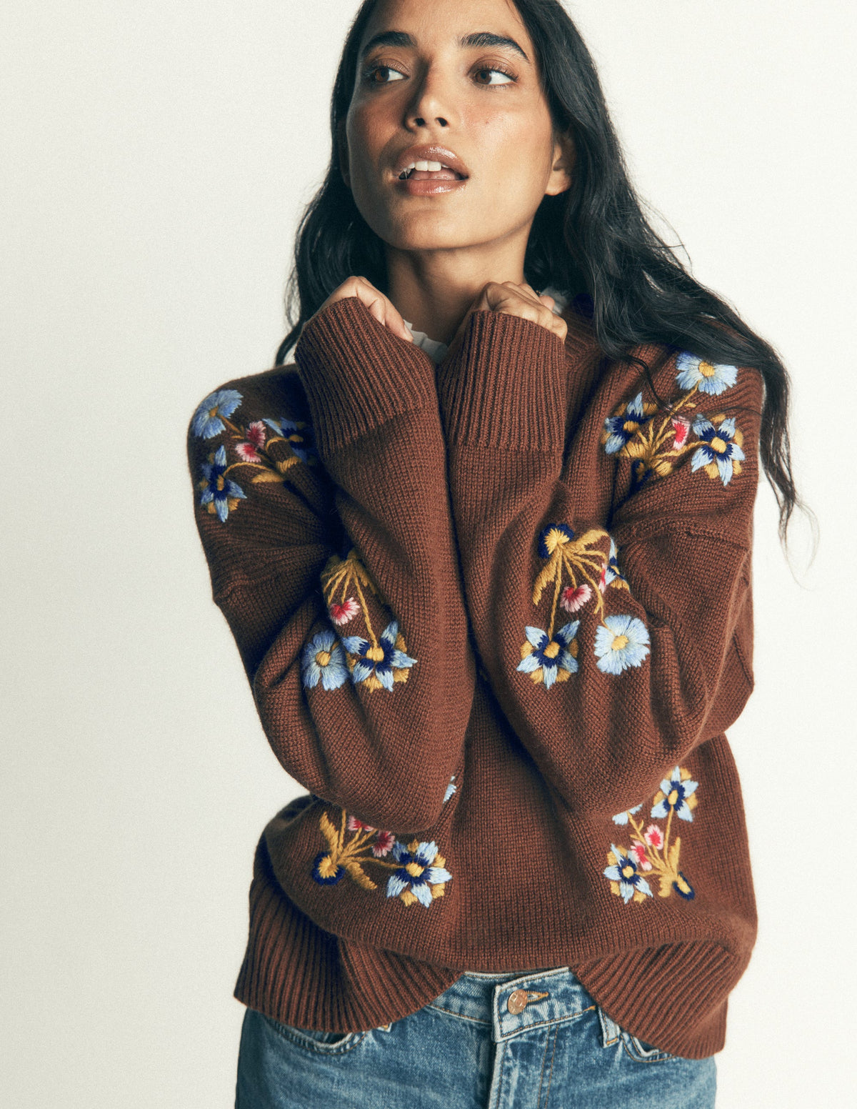 Ella Embroidered Knit Jumper-Raw Umber, Floral - Image 4