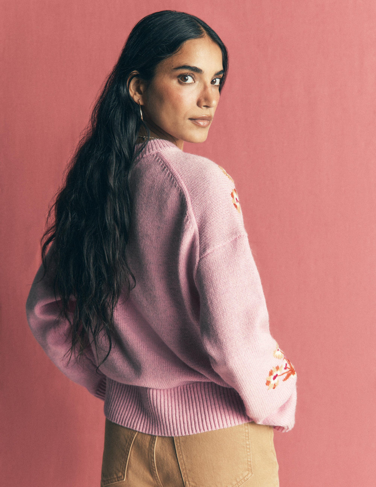 Ella Embroidered Knit Jumper-Spring Blossom Pink, Floral - Image 3