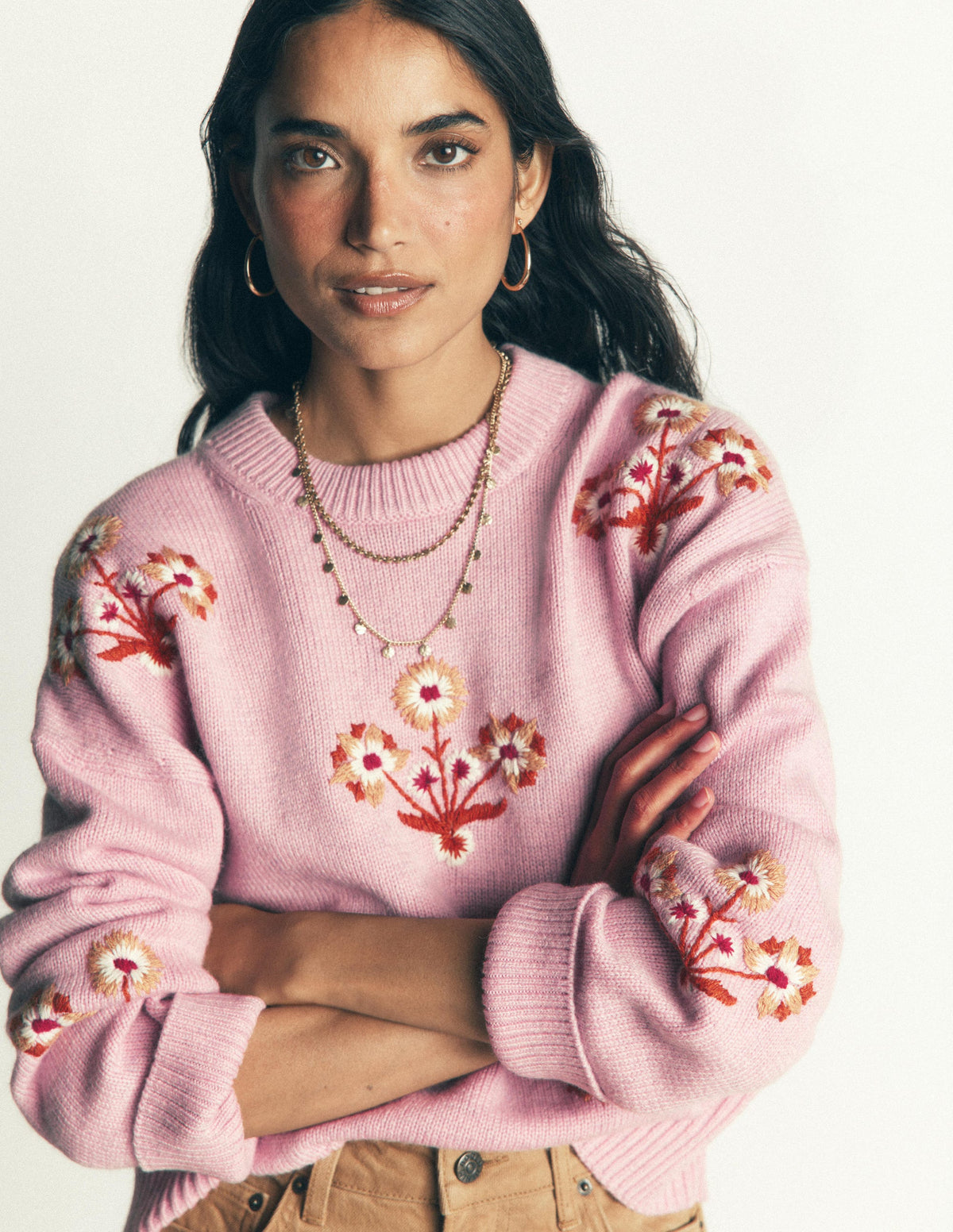 Ella Embroidered Knit Jumper-Spring Blossom Pink, Floral-4